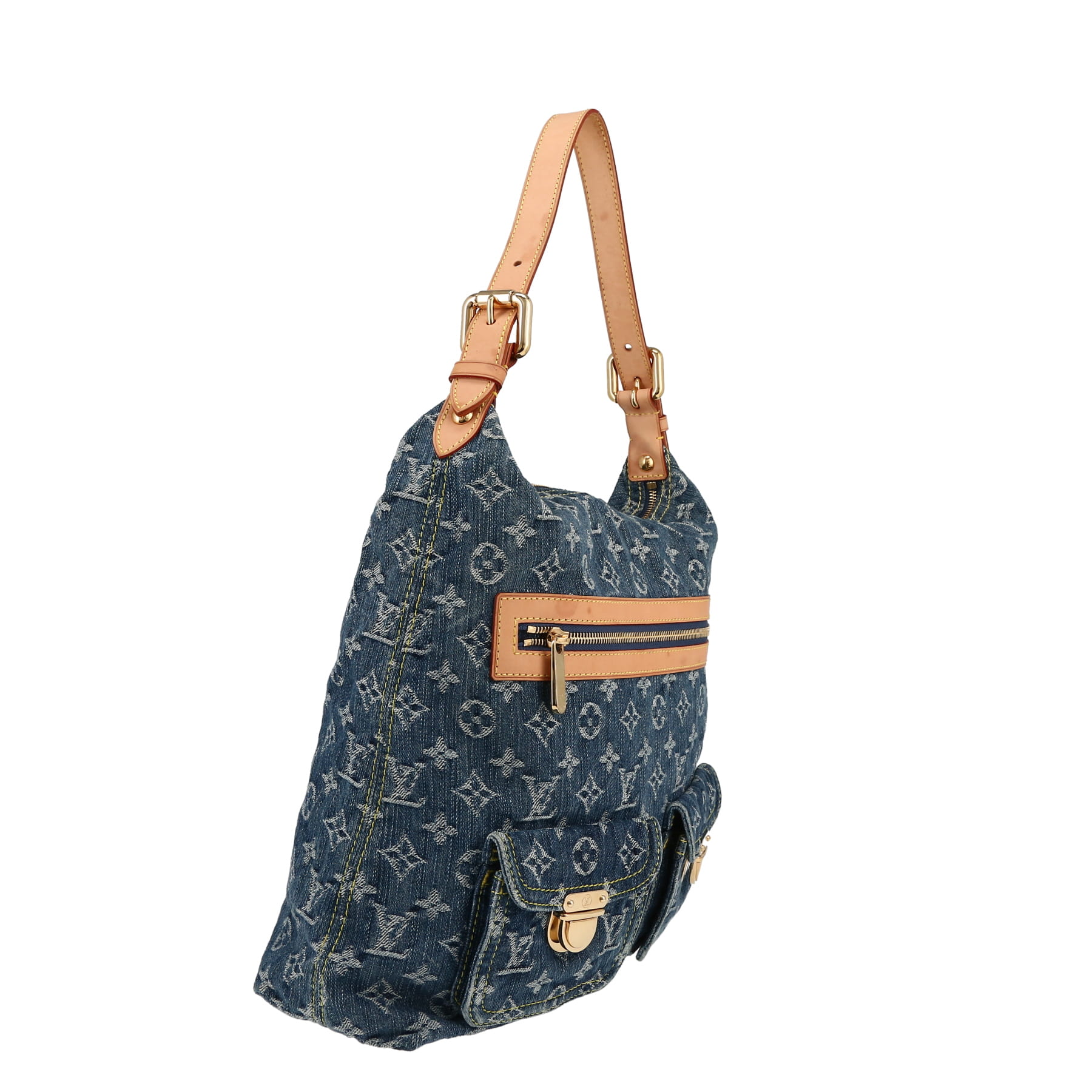 Bolso de mano Louis Vuitton  Baggy modelo grande  en lona denim Monogram azul y cuero natural