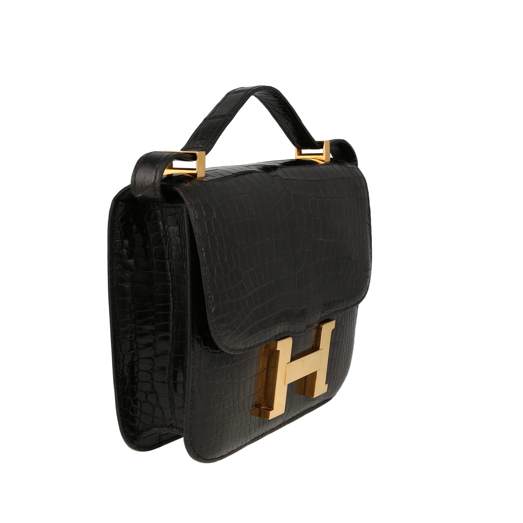 Sac à main Hermès  Constance en crocodile porosus noir