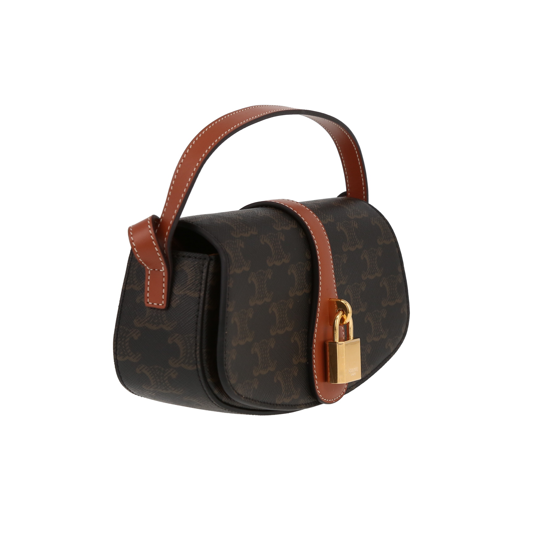 Celine  Tabou medium model  shoulder bag  "Triomphe" canvas  and brown leather
