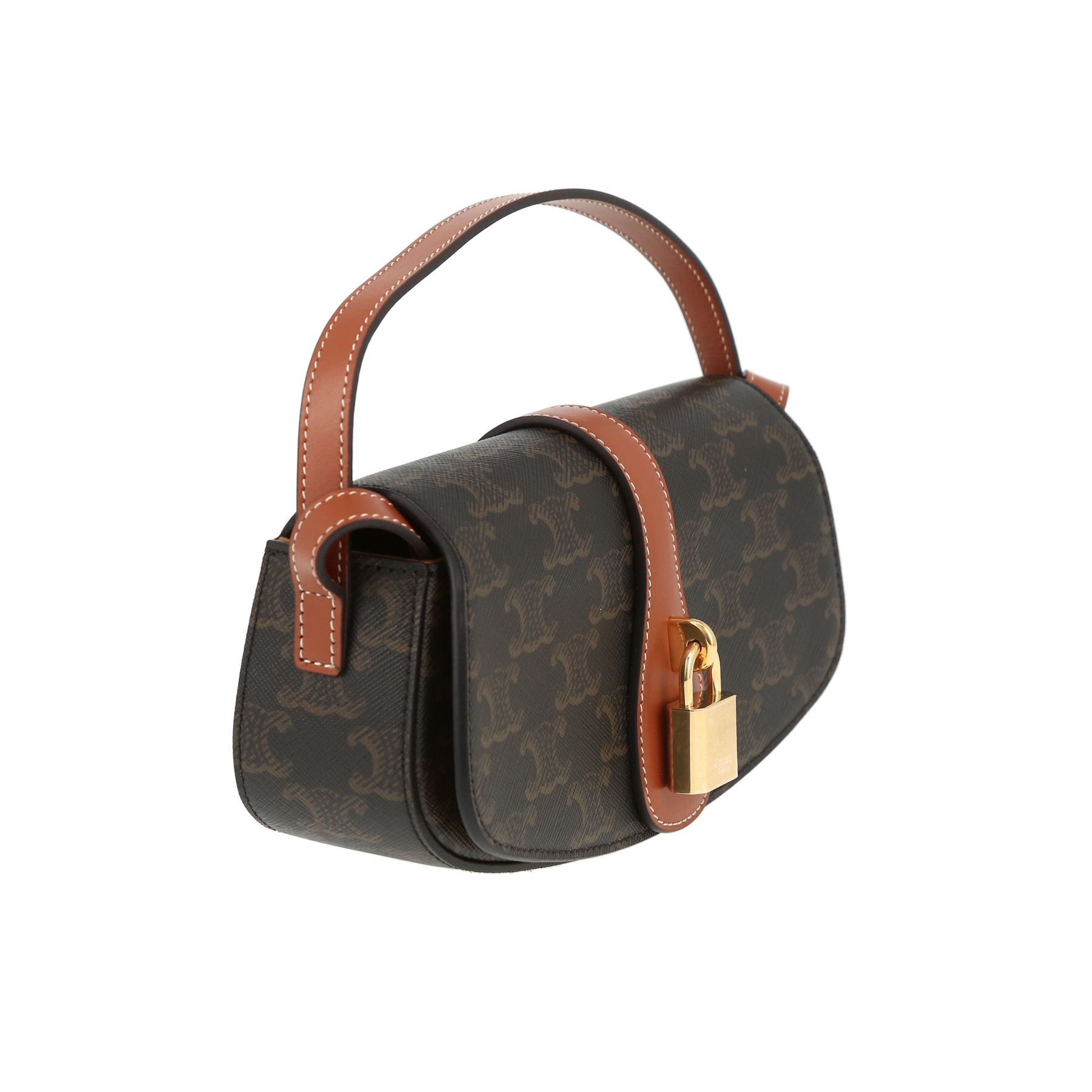Celine  Tabou medium model  shoulder bag  "Triomphe" canvas  and brown leather