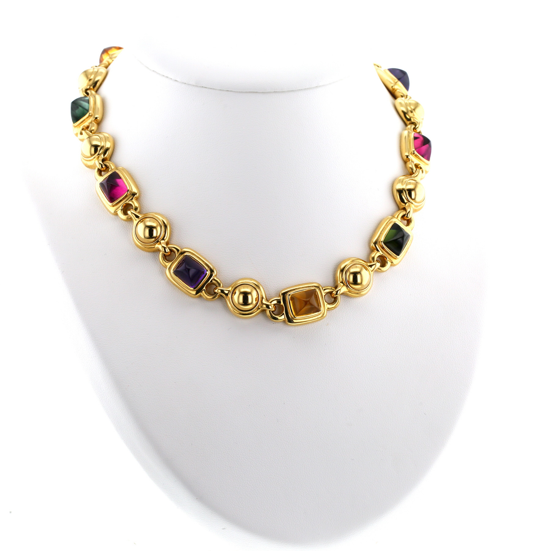 Chanel Coco necklace in yellow gold, amethysts and tourmaline