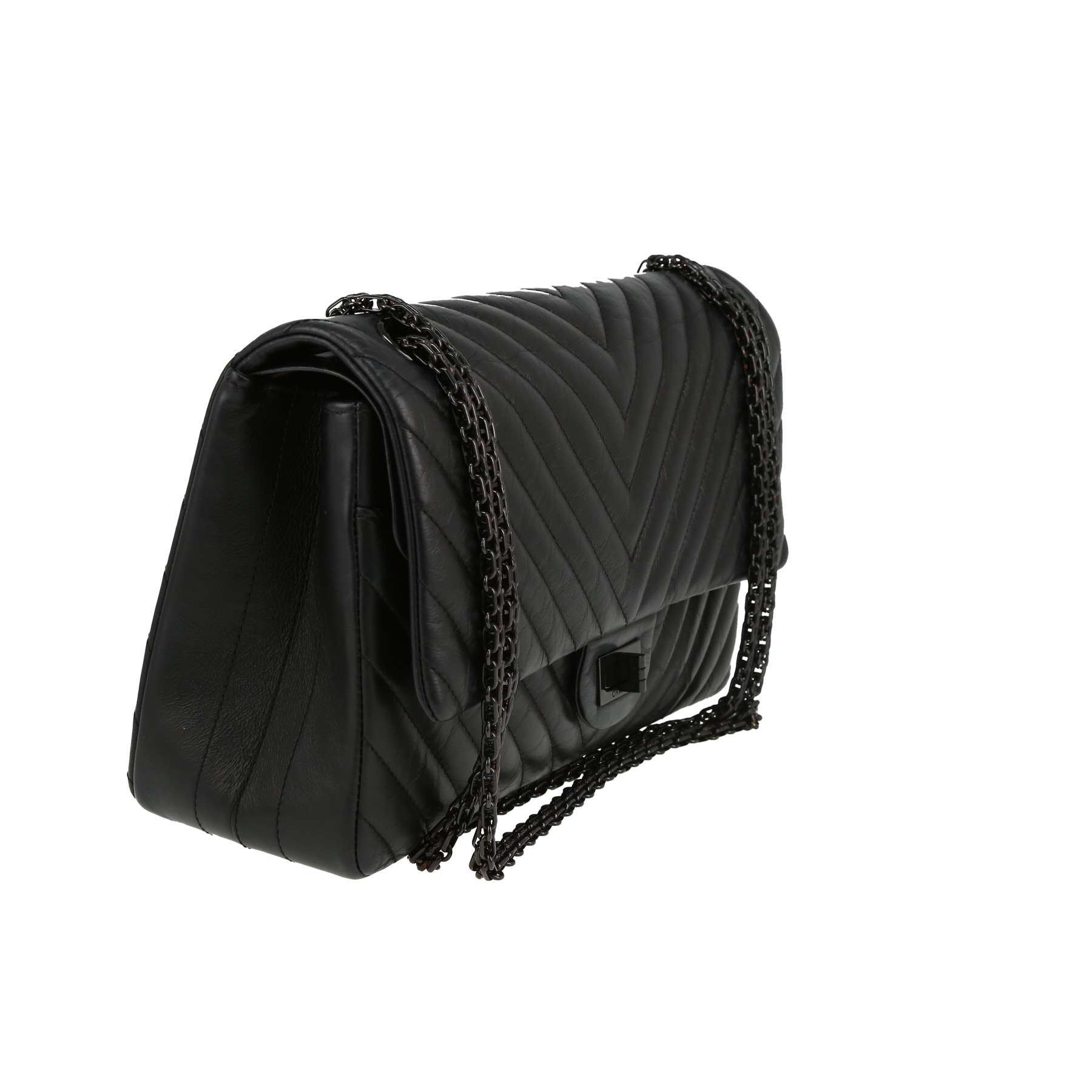 Bolso bandolera Chanel 2.55 en cuero acolchado con motivos de espigas negro