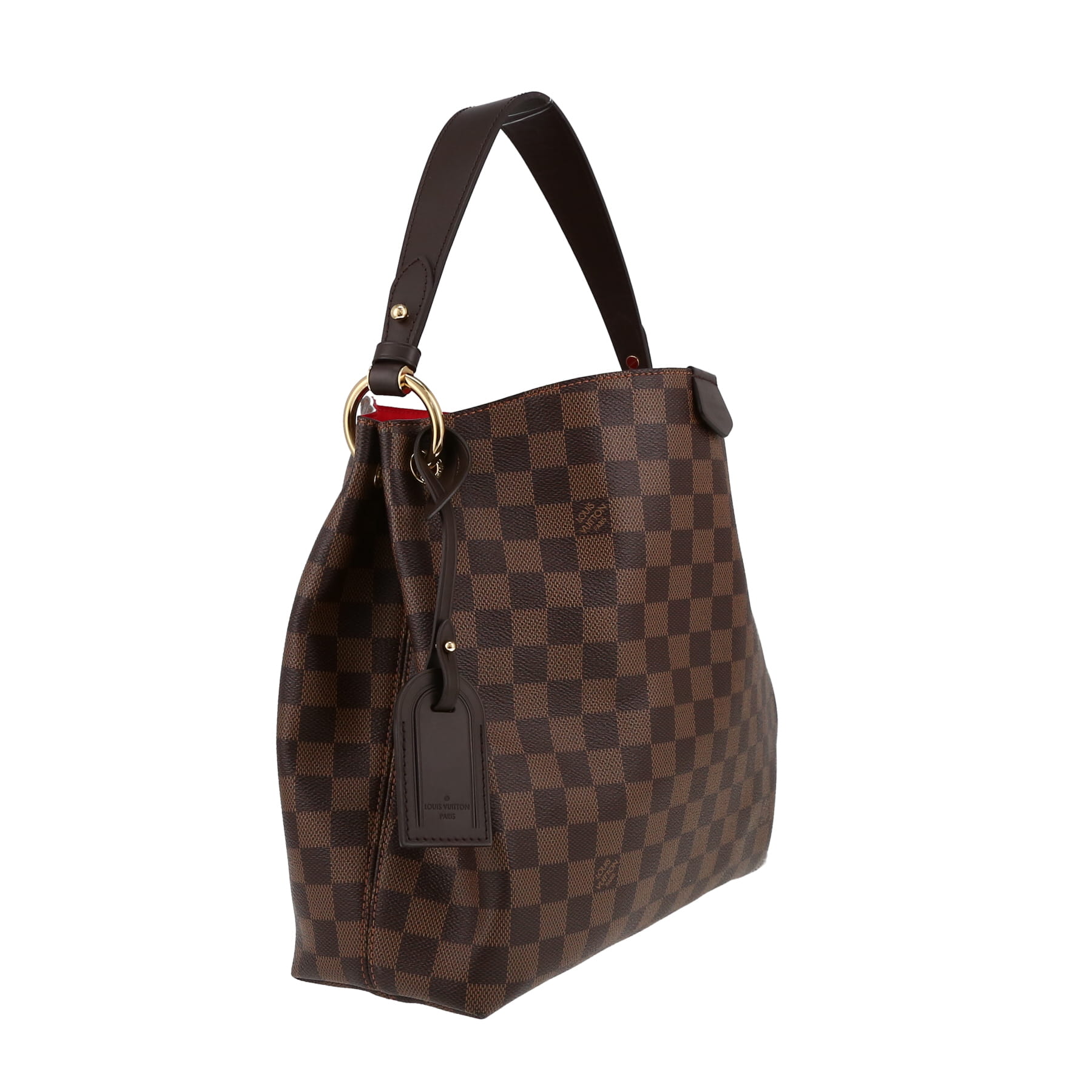 Louis Vuitton  Graceful shopping bag  in ebene damier canvas  and brown leather