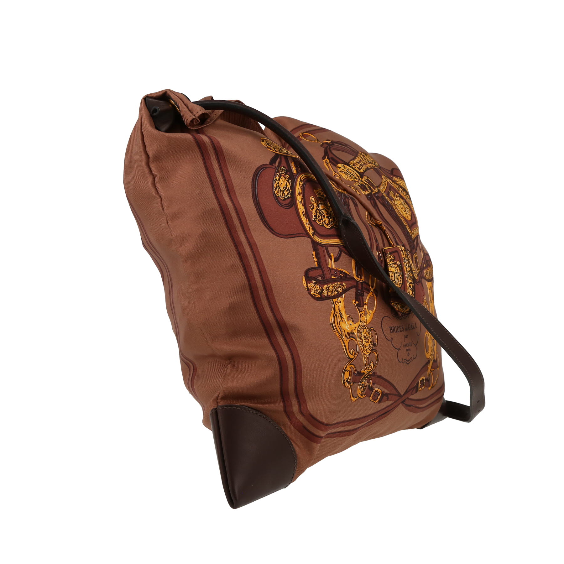 Bolso bandolera Hermès  Silk City en seda marrón y cuero marrón