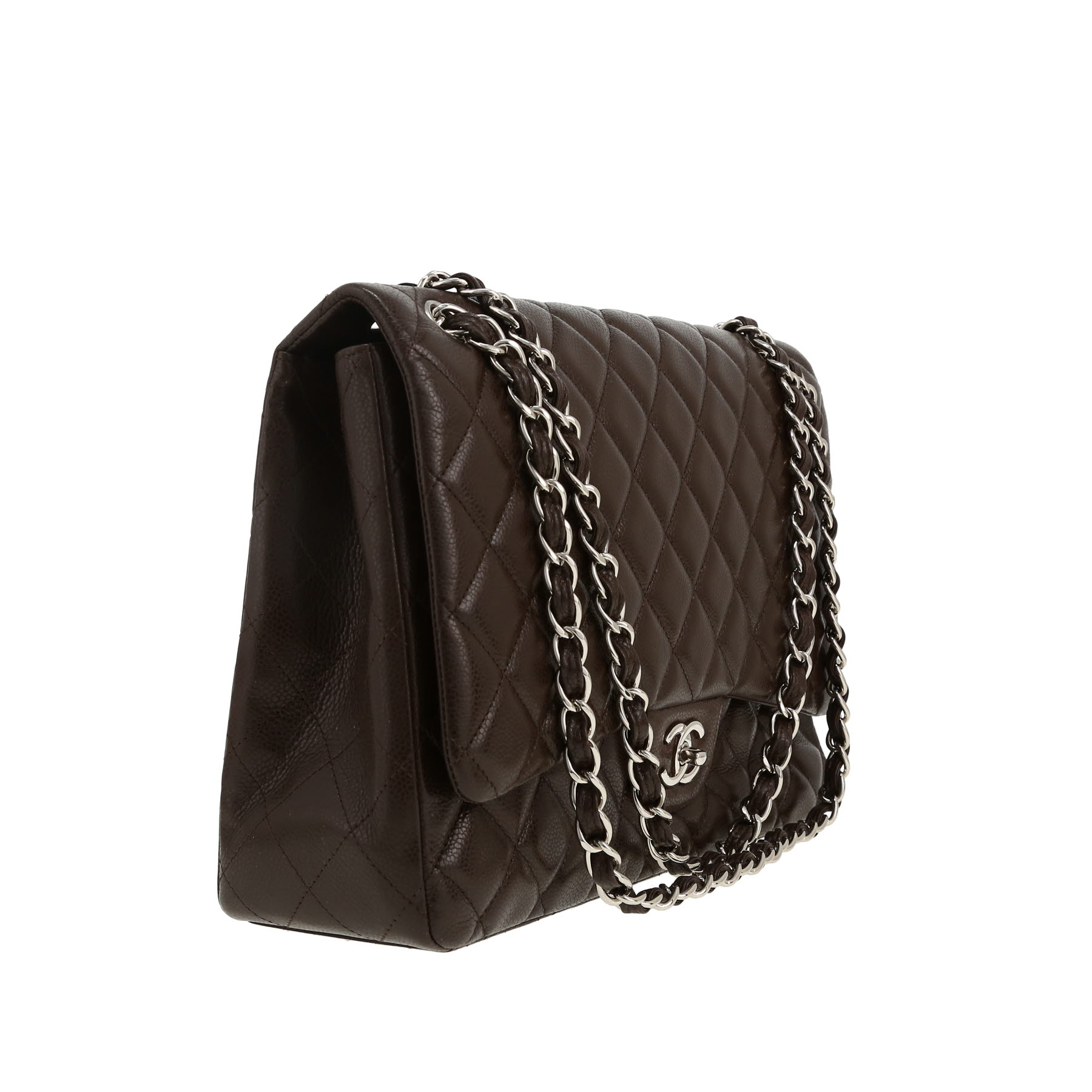 Chanel  Timeless Maxi Jumbo handbag  in brown quilted grained leather