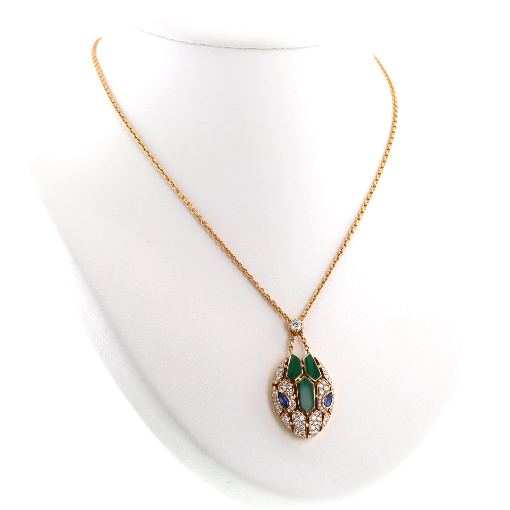 Collana mobile Bulgari Serpenti in oro rosa, diamanti e malachite