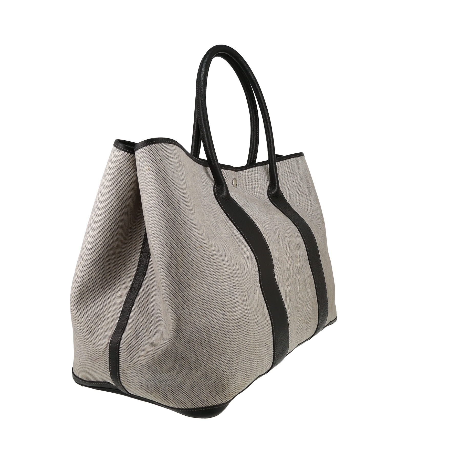 Bolso Cabás Hermès  Garden Party en lona gris y cuero negro