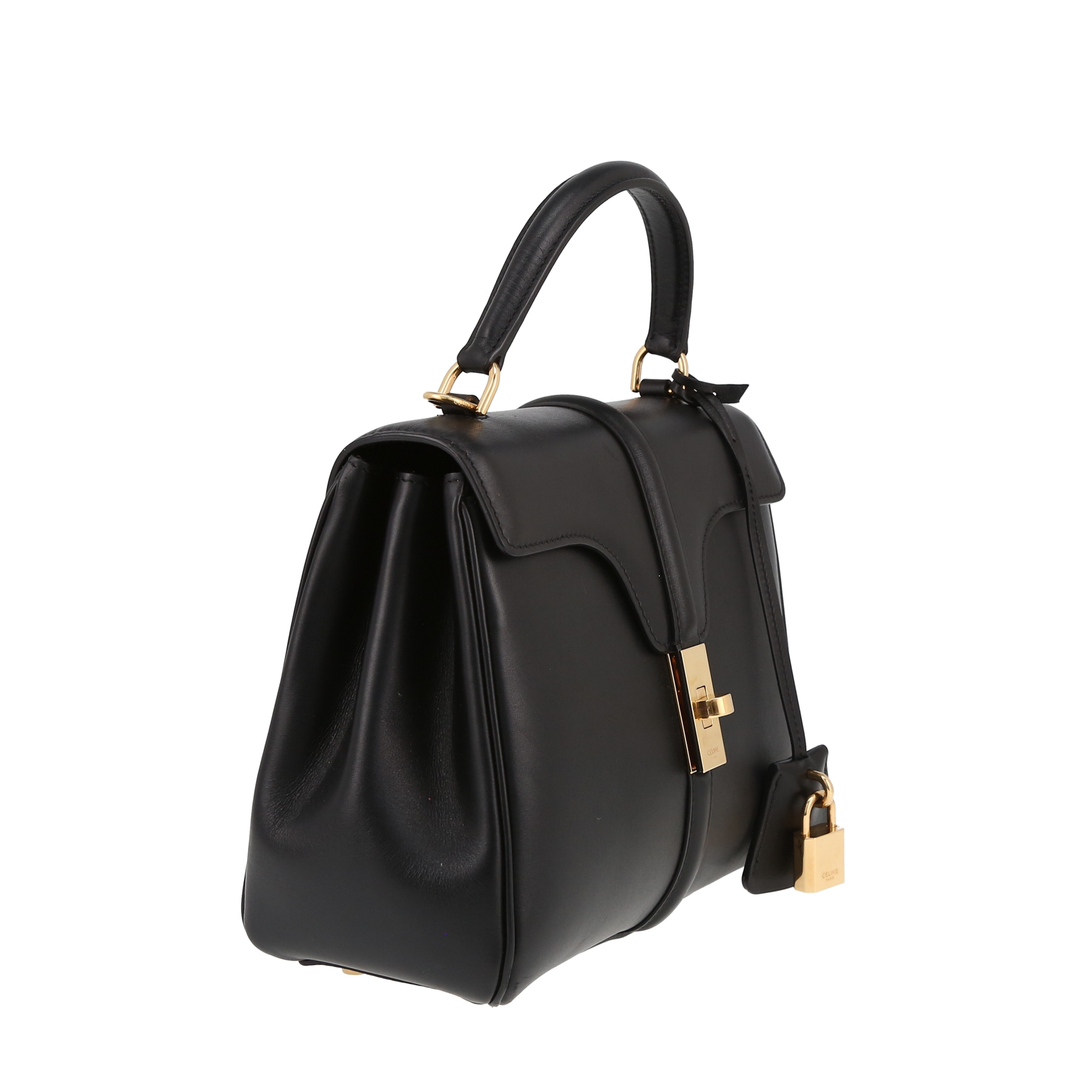 Celine  16 shoulder bag  in black leather