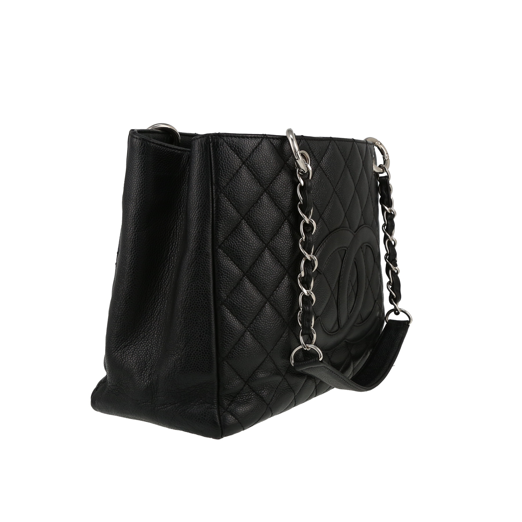 Chanel  Shopping GST bag worn on the shoulder or carried in the hand  in black quilted grained leather