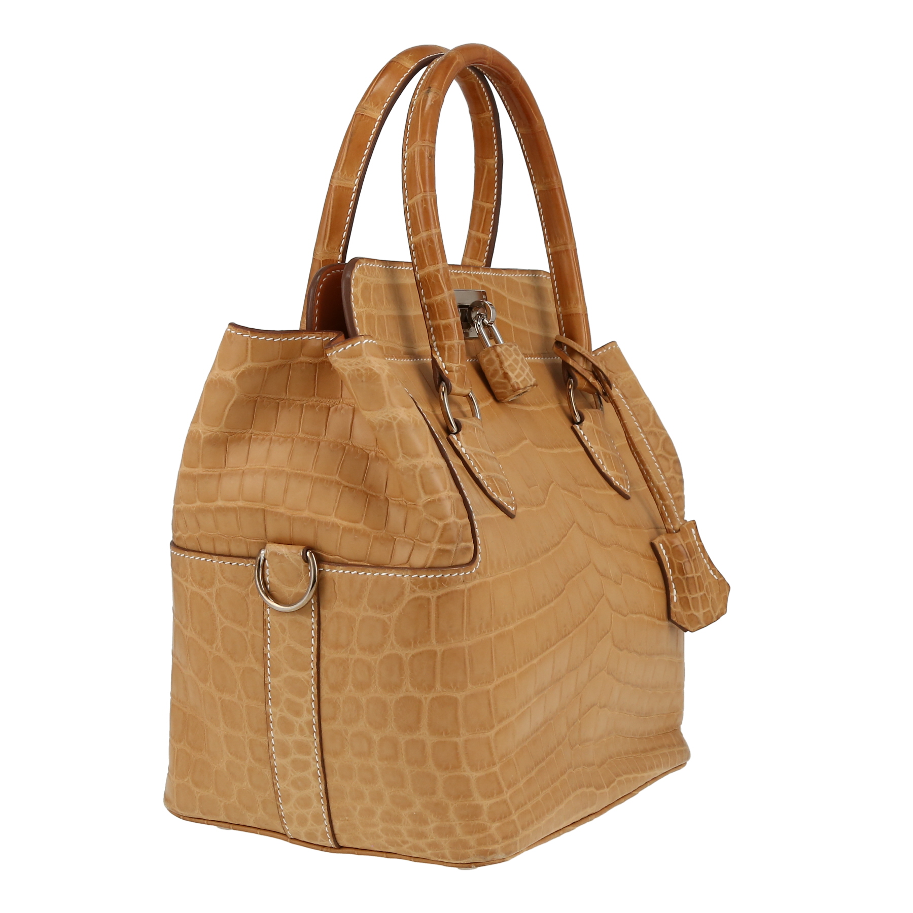 Sac à main Hermès  Tool Box en crocodile niloticus beige