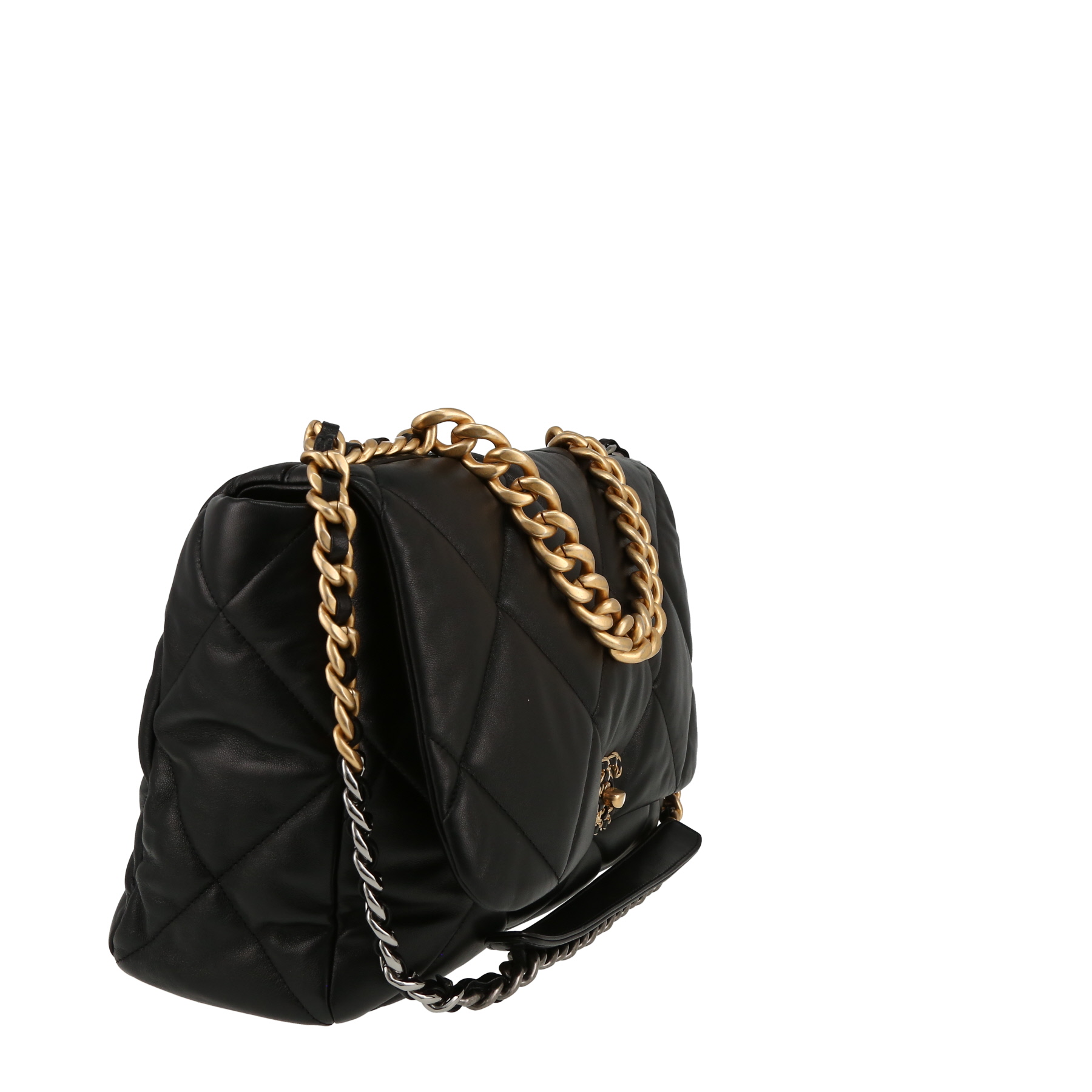 Sac bandoulière Chanel  19 grand modèle  en cuir matelassé noir