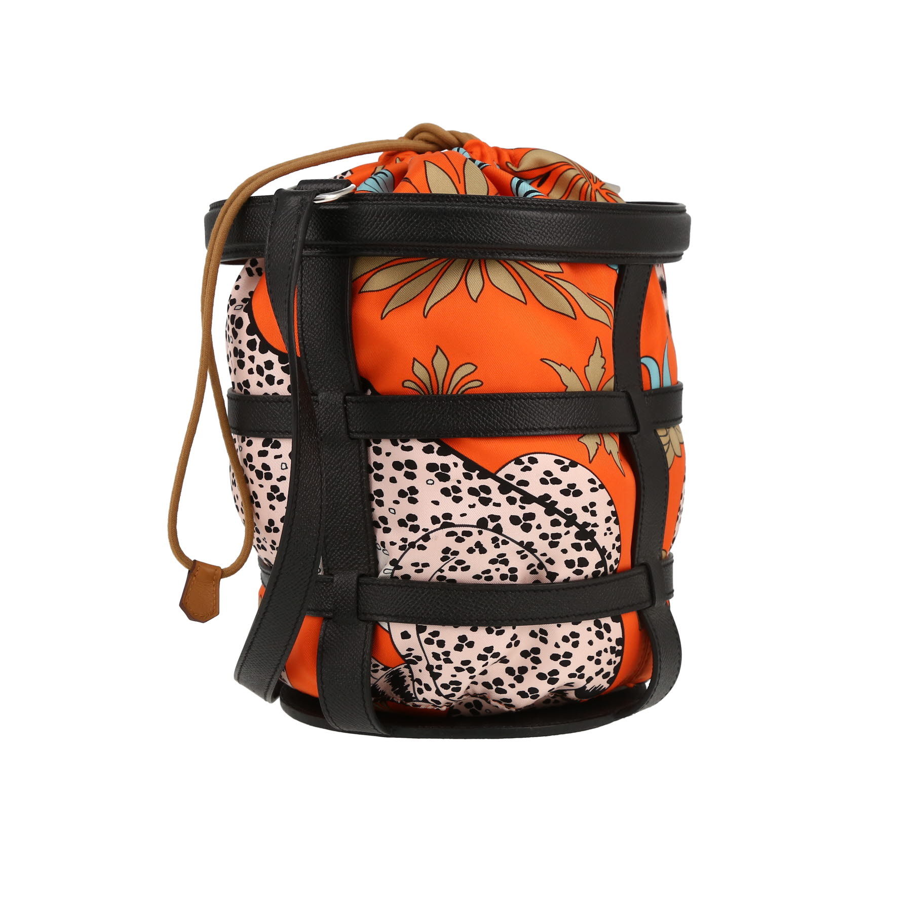 Sac à main Hermès  Musardine en soie orange et cuir epsom noir