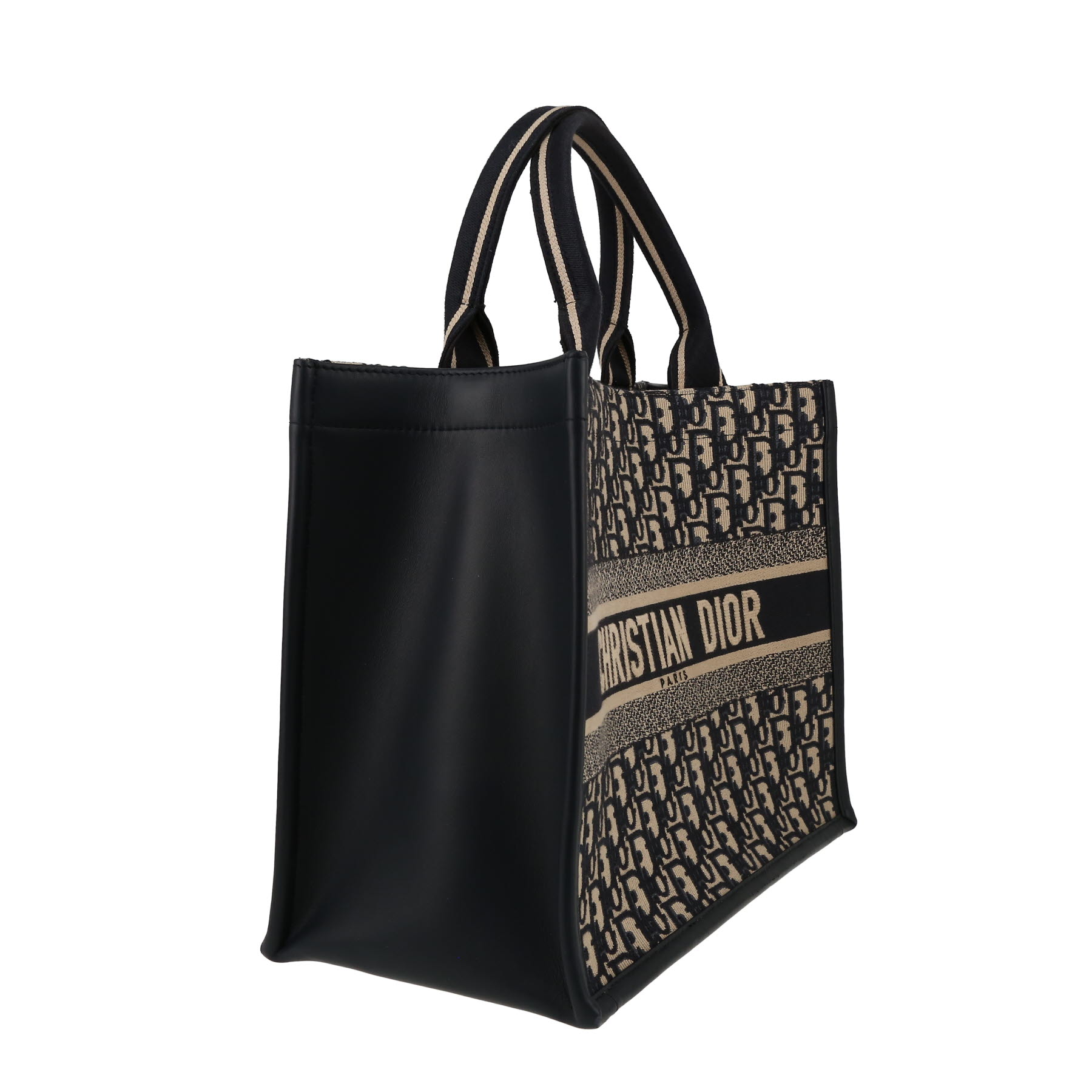 Dior  Book Tote medium model  shopping bag  in blue and beige monogram canvas Oblique  and navy blue leather