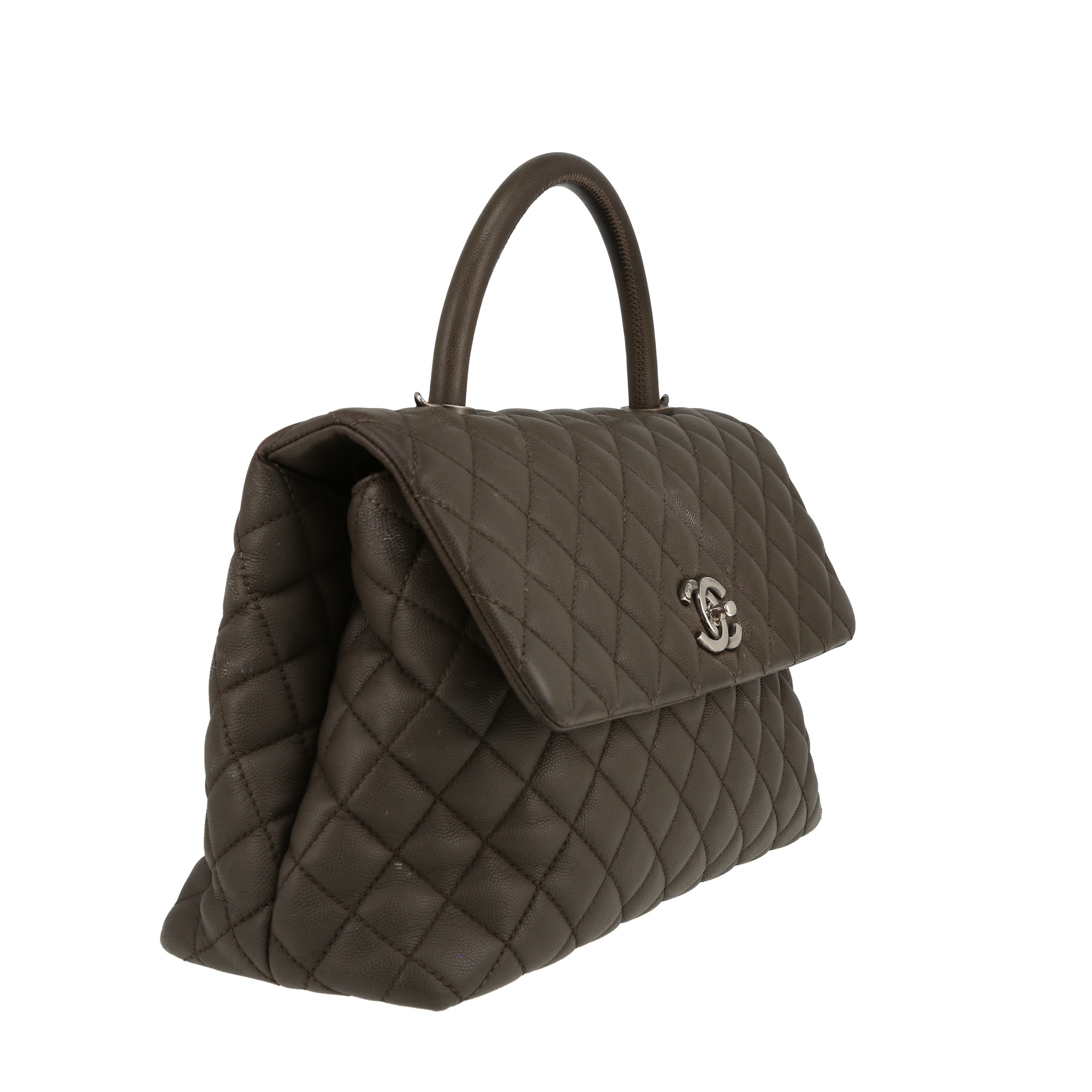 Chanel  Top Handle handbag  in khaki quilted grained leather