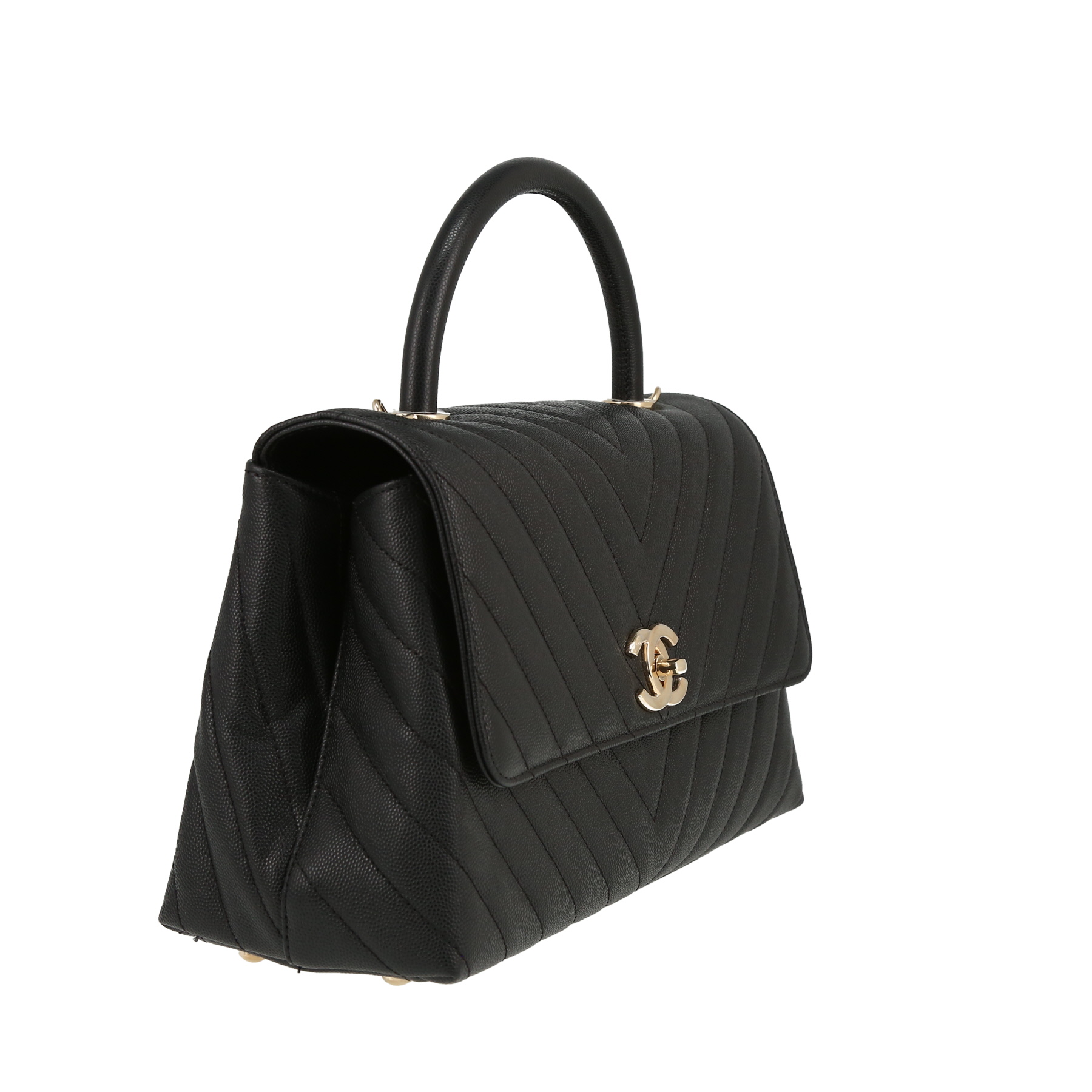 Chanel  Coco Handle mini  shoulder bag  in black quilted grained leather