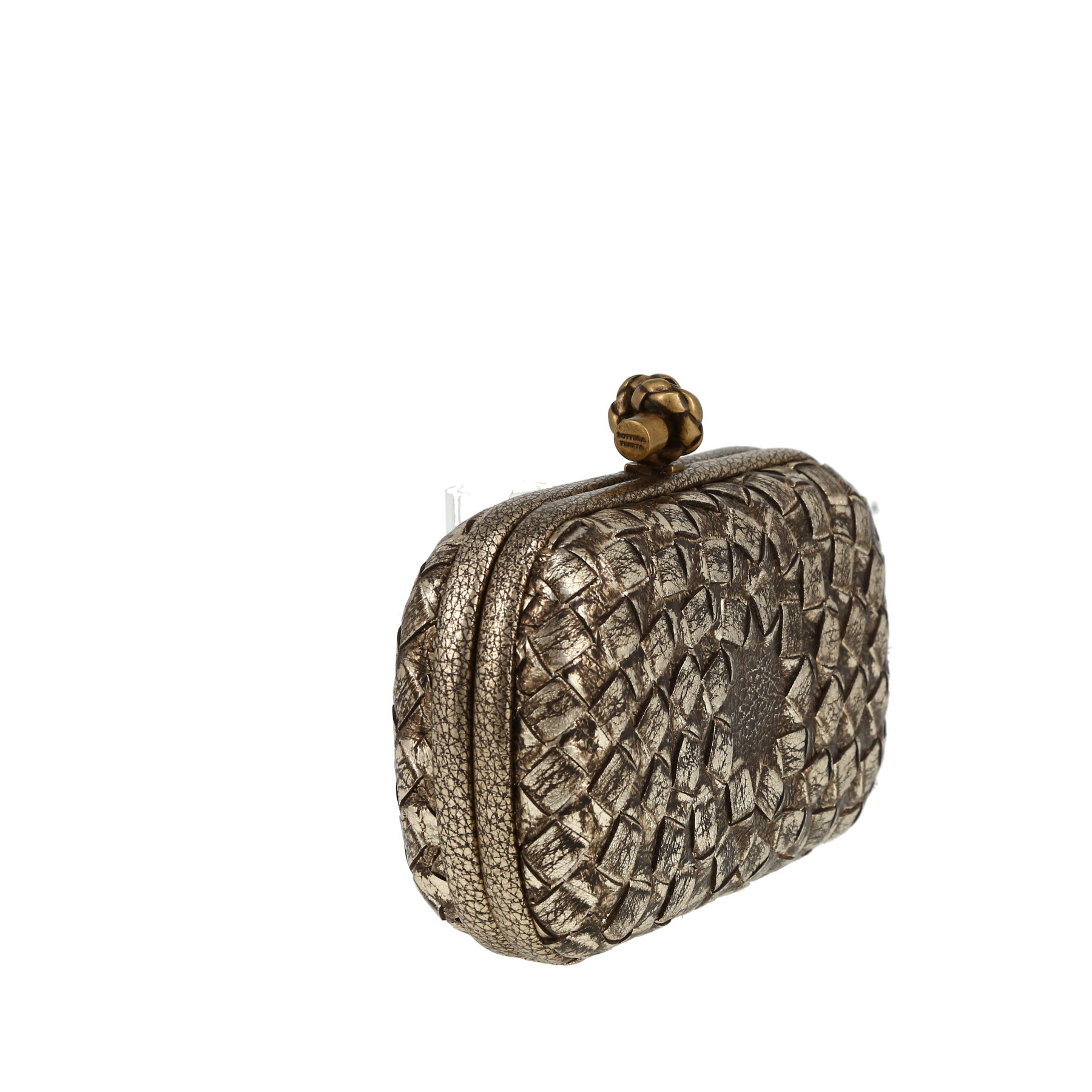 Bolsito de mano Bottega Veneta  Knot en cuero trenzado marrón dorado