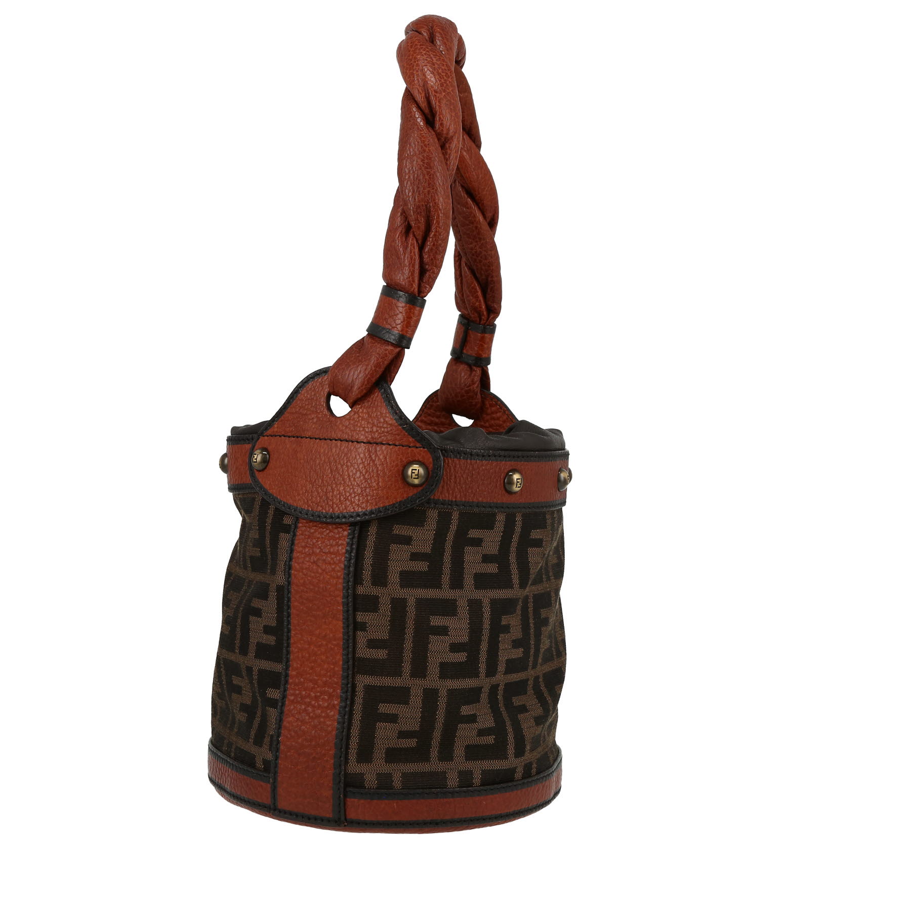 Sac à main Fendi   en toile siglée marron et cuir marron