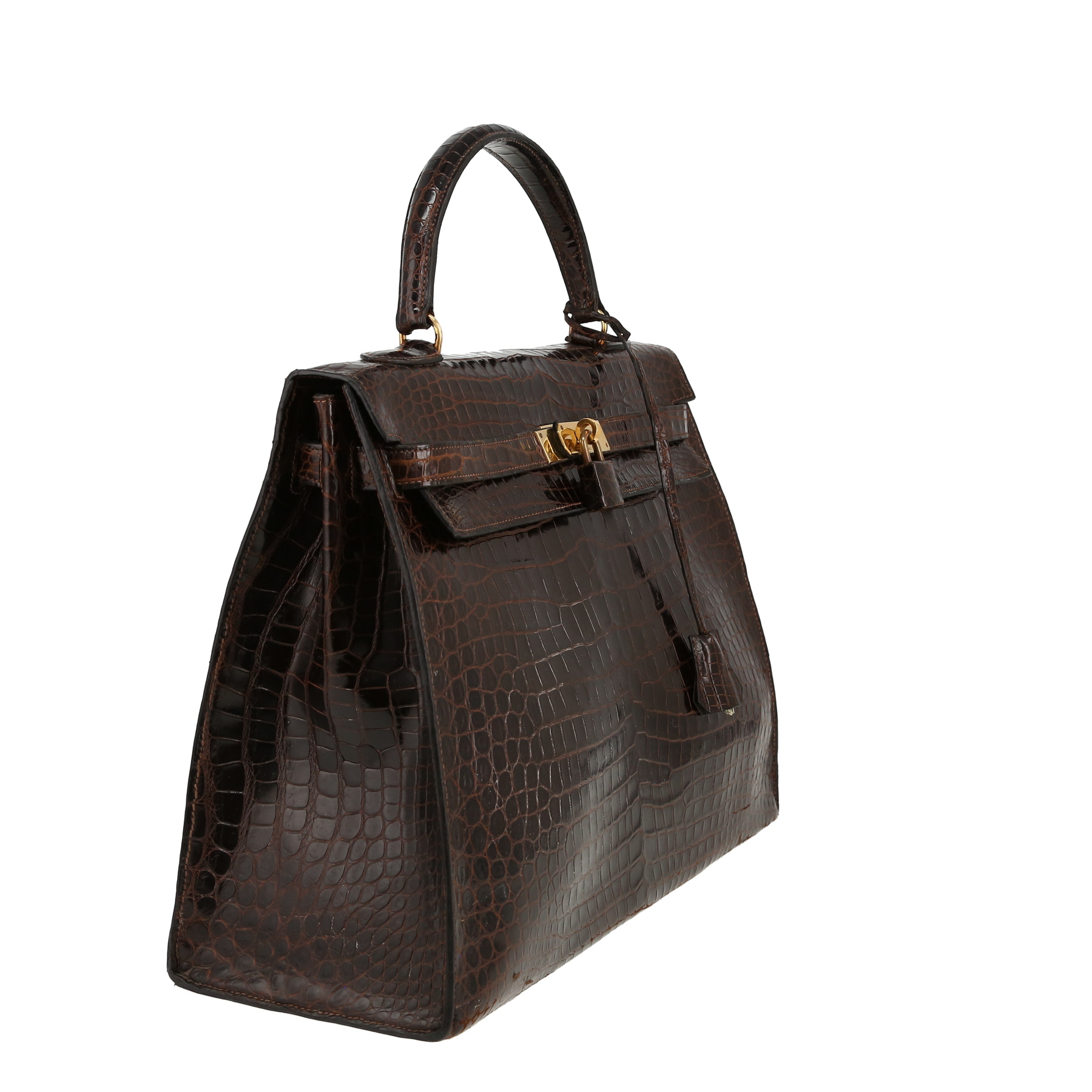 Hermès  Kelly 35 cm handbag  in brown porosus crocodile