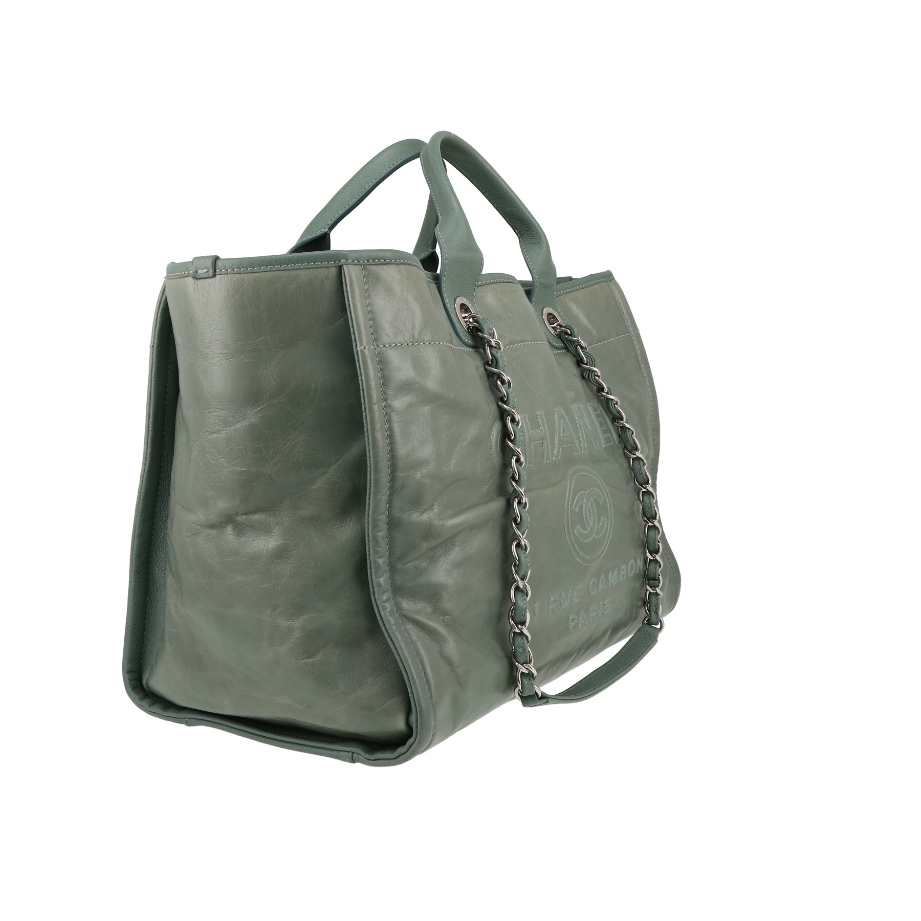 Sac cabas Chanel  Deauville en cuir vert
