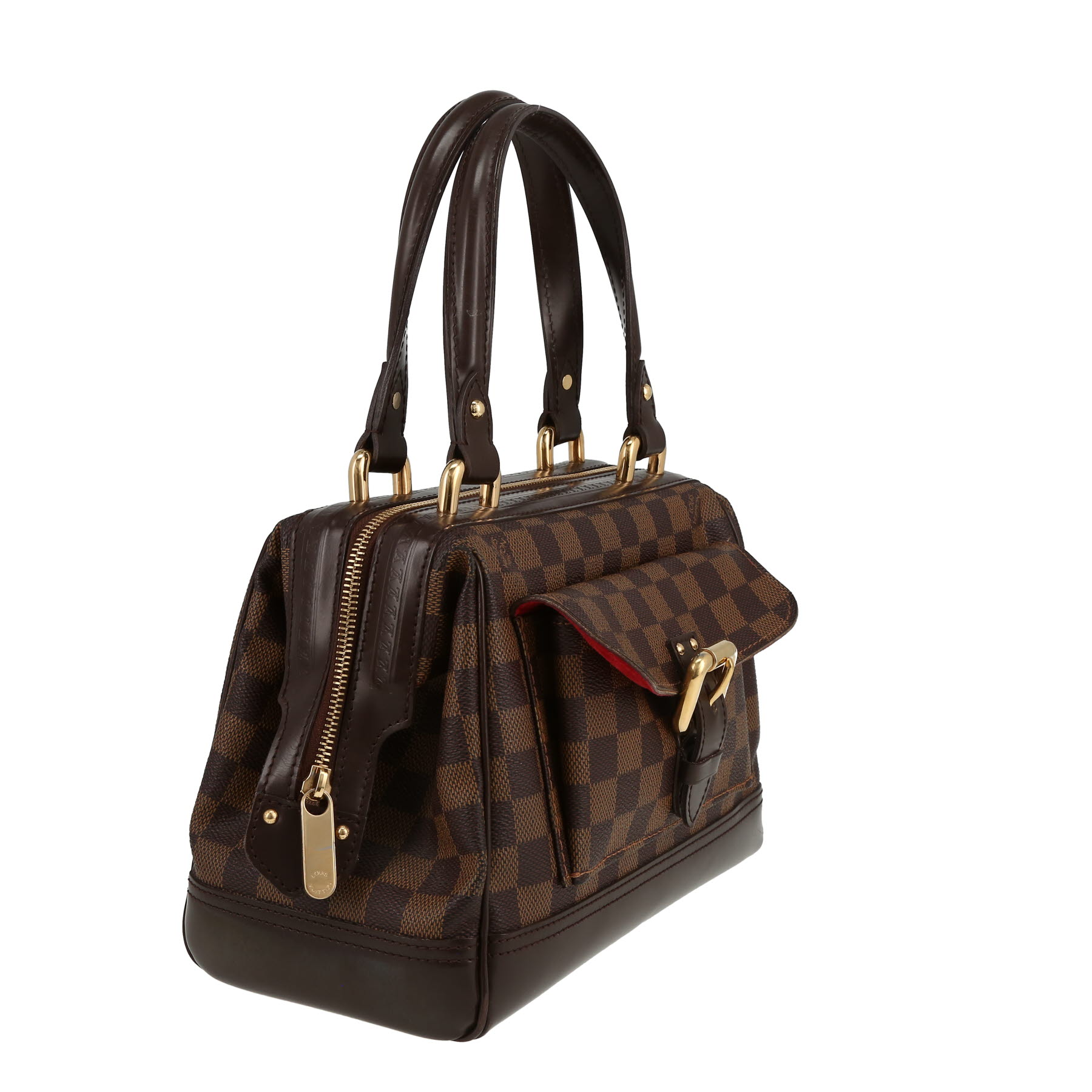 Sac à main Louis Vuitton  Knightsbridge en toile damier ébène et cuir glacé marron