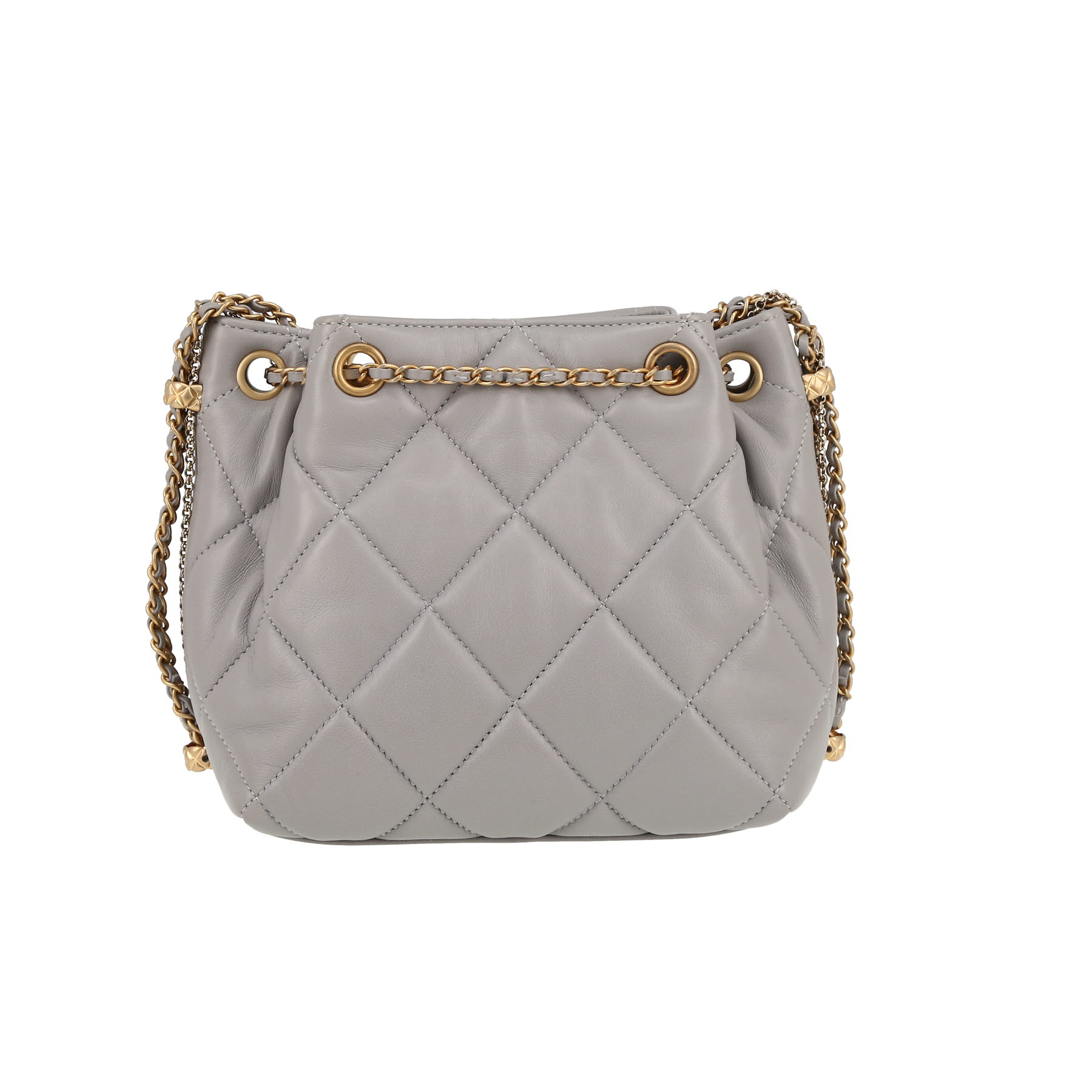 Seau Small Size Handbag In Grey Quilted Leather