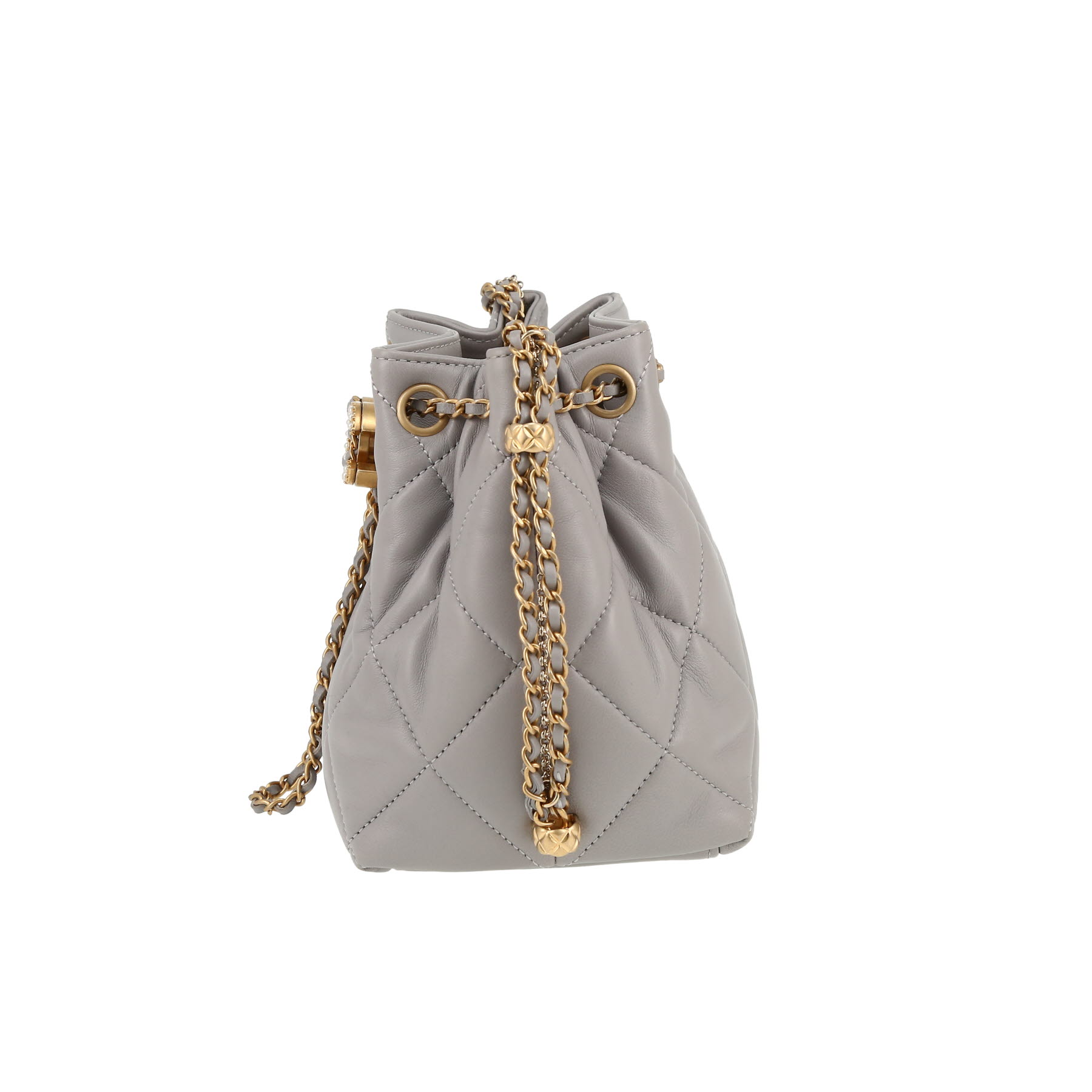 Seau Small Size Handbag In Grey Quilted Leather