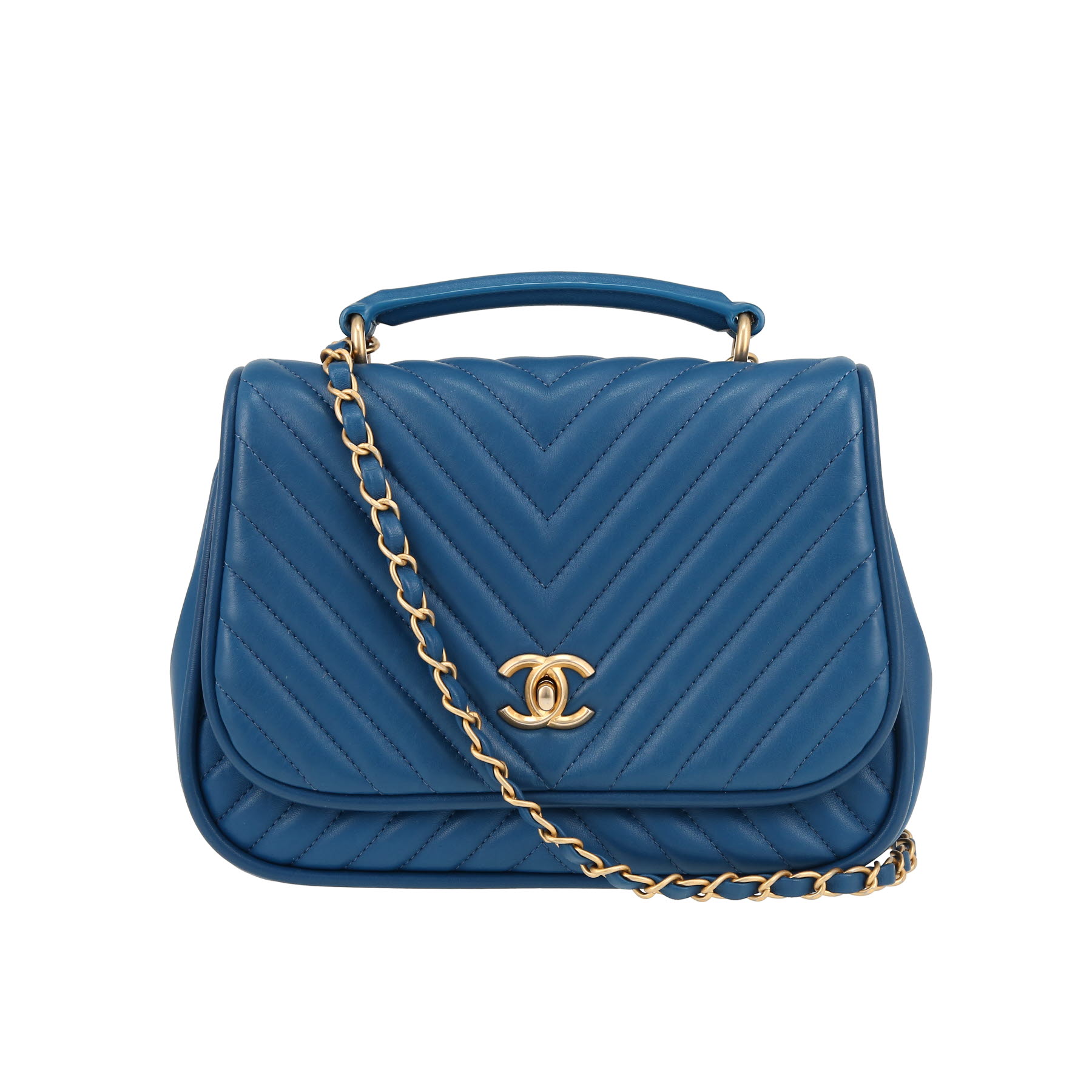 Shoulder Bag In Blue Chevron Quilted Leather