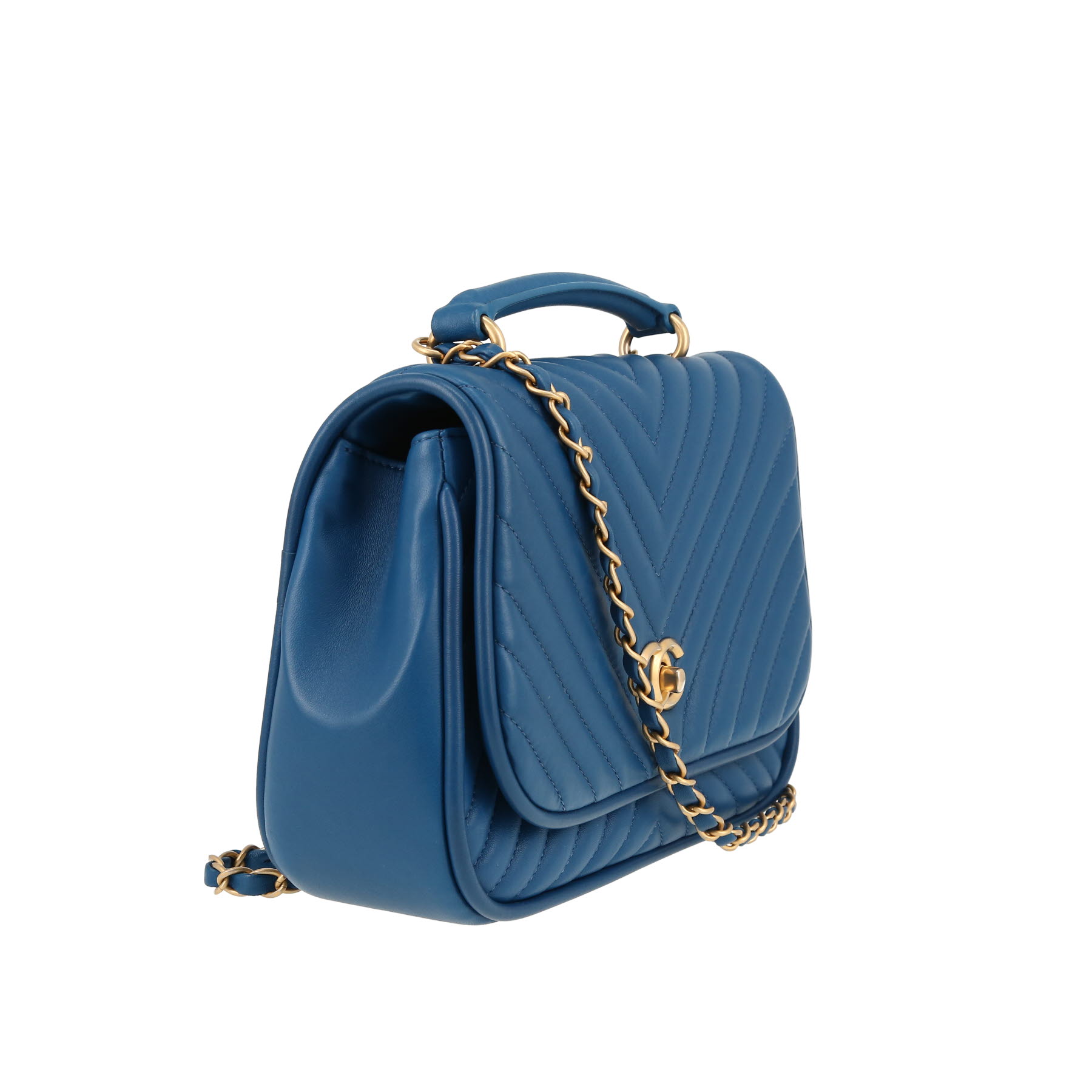 Bolso bandolera Chanel   en cuero acolchado con motivos de espigas azul