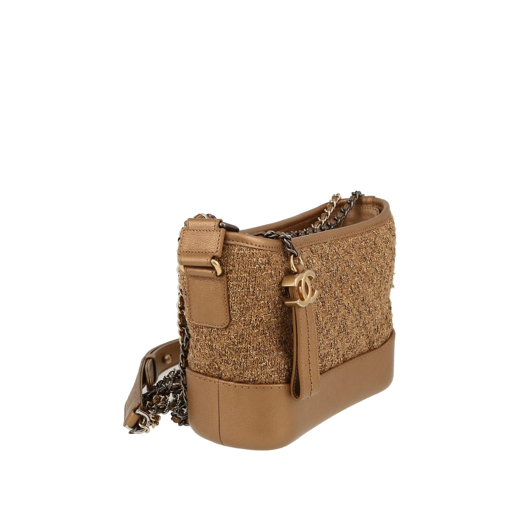 Chanel  Gabrielle  small model  shoulder bag  in gold jersey canvas  and gold leather