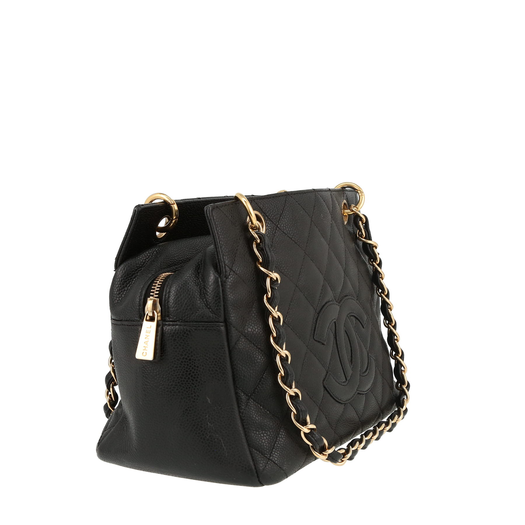 Sac à main Chanel Shopping petit modèle  en cuir grainé matelassé noir