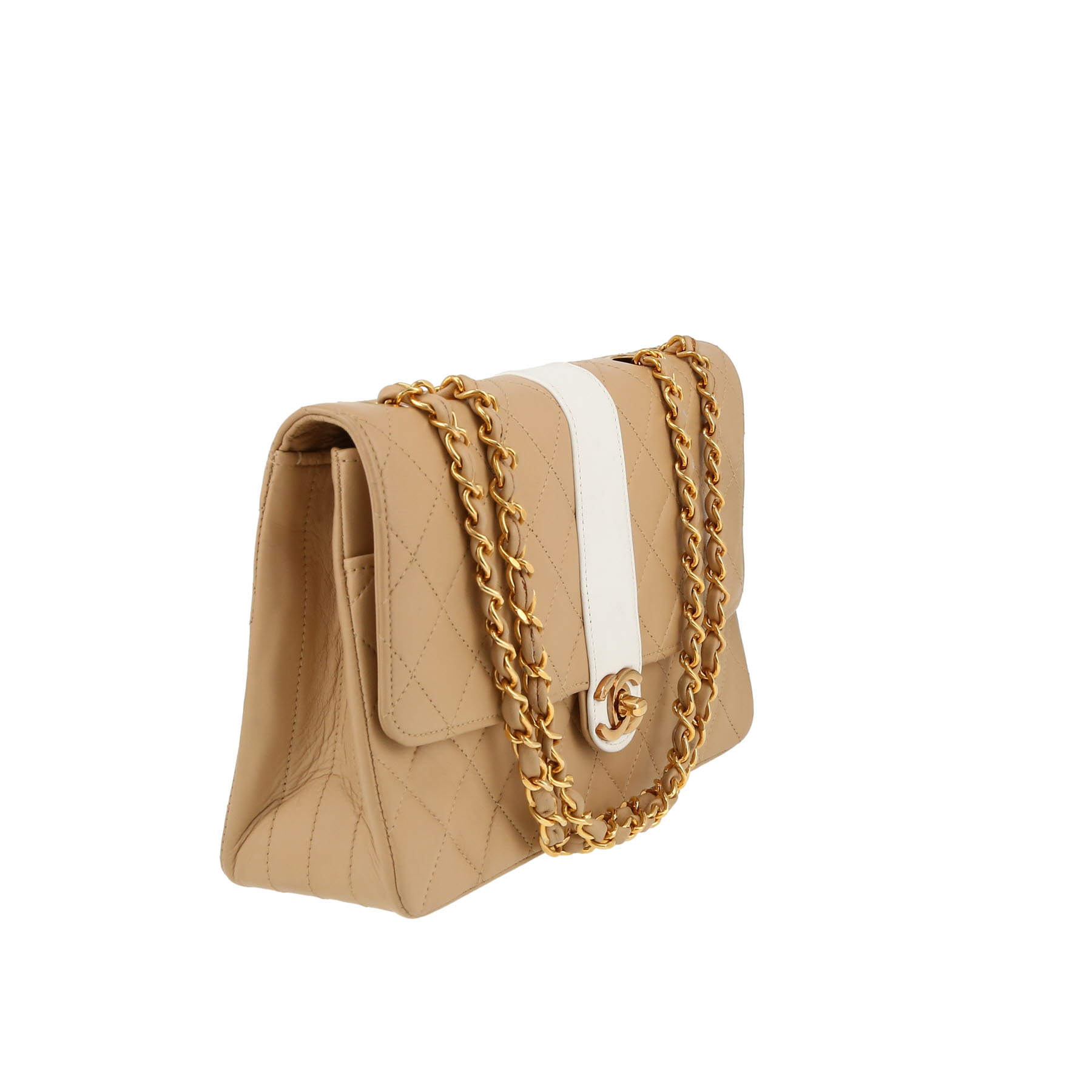 Borsa Chanel   in pelle trapuntata beige e bianca