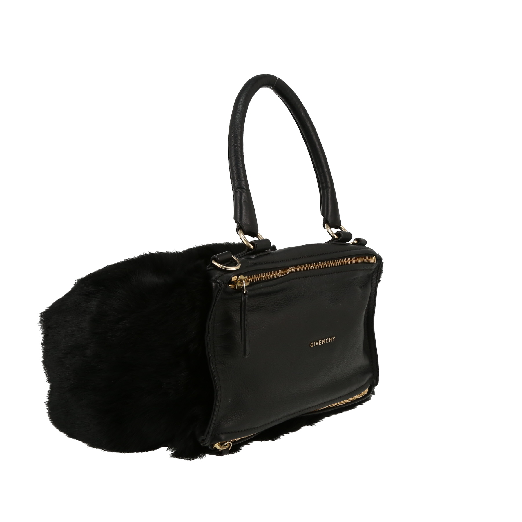 Sac bandoulière Givenchy  Pandora en fourrure de lapin noire et cuir noir