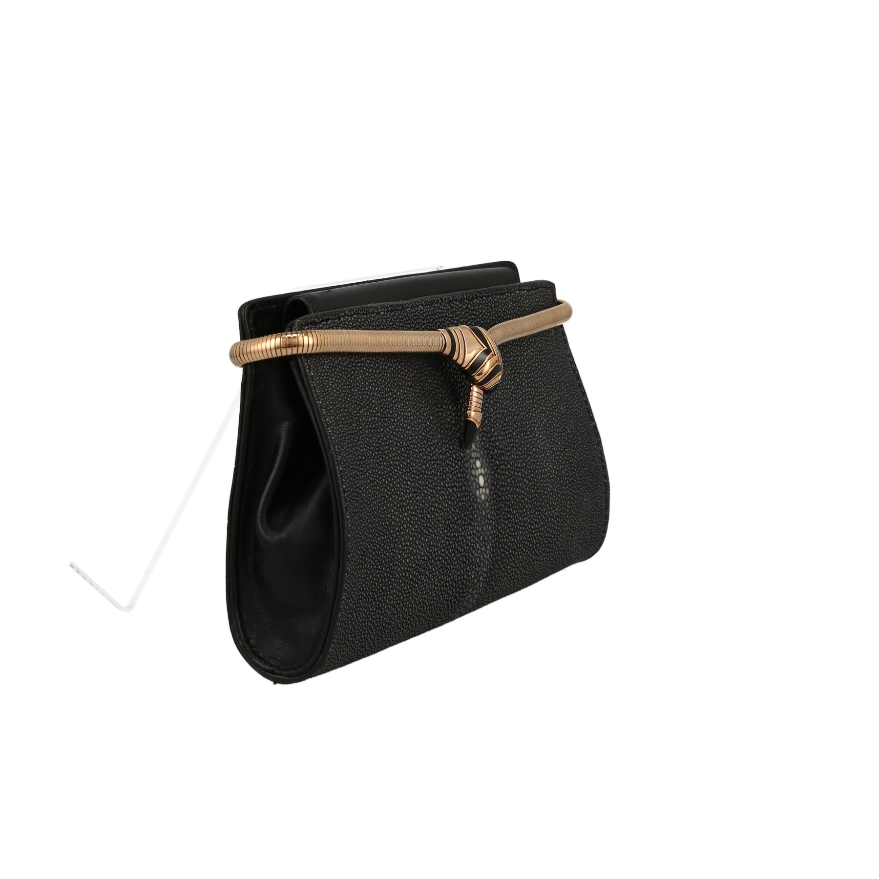 Sac bandoulière Bulgari   en galuchat noir et cuir noir