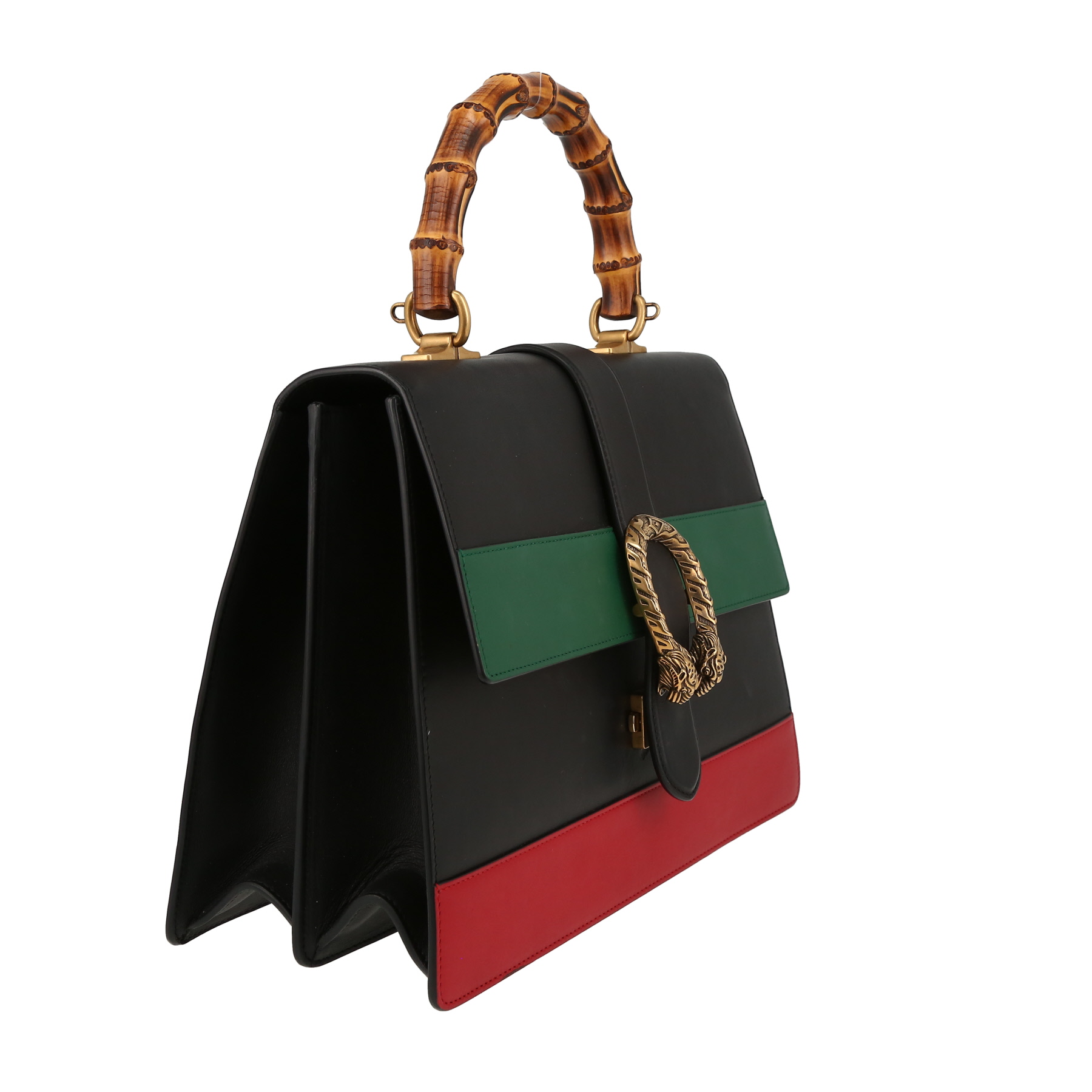 Gucci  Dionysus Bamboo shoulder bag  in black, green and red leather