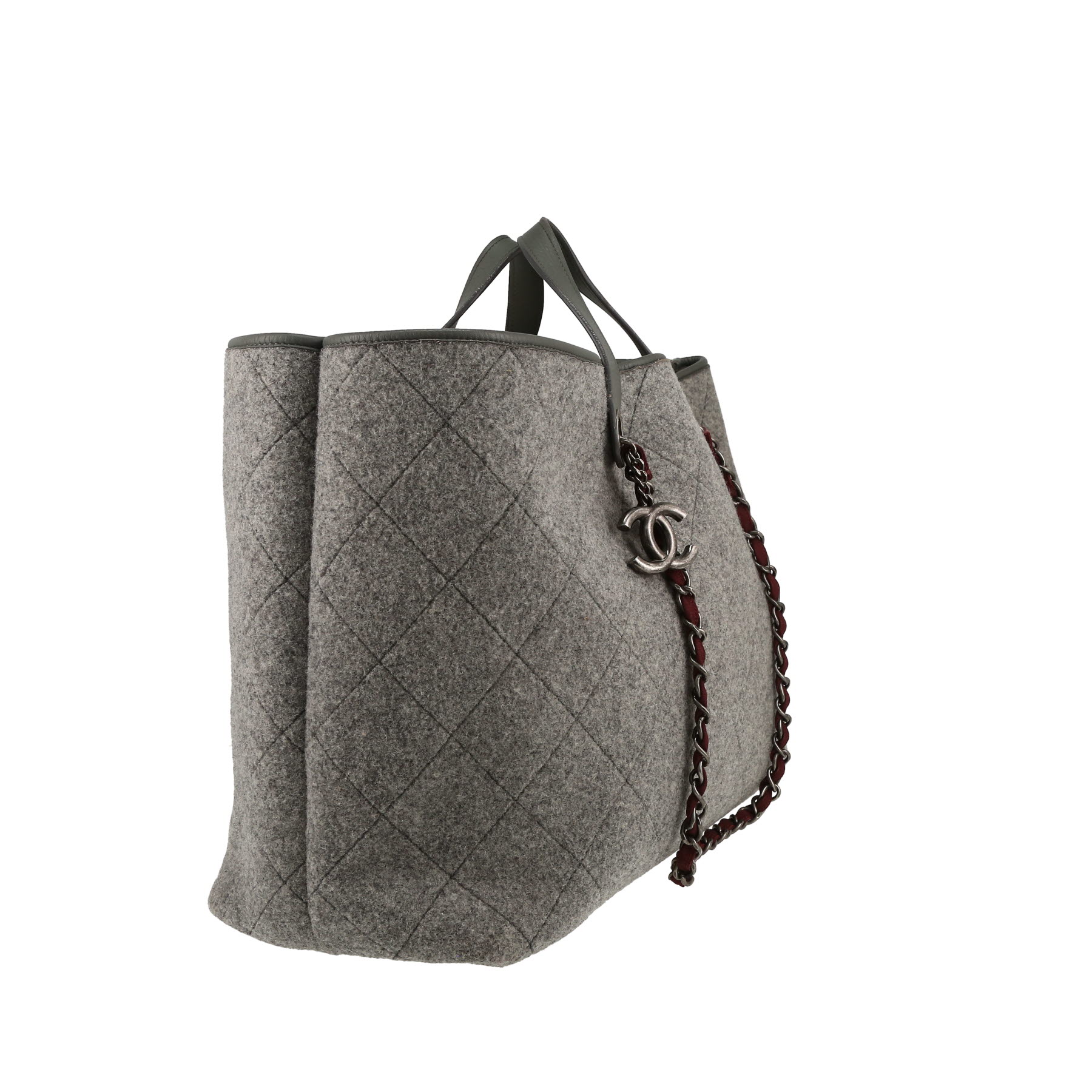 Sac cabas Chanel   en feutrine grise et cuir gris