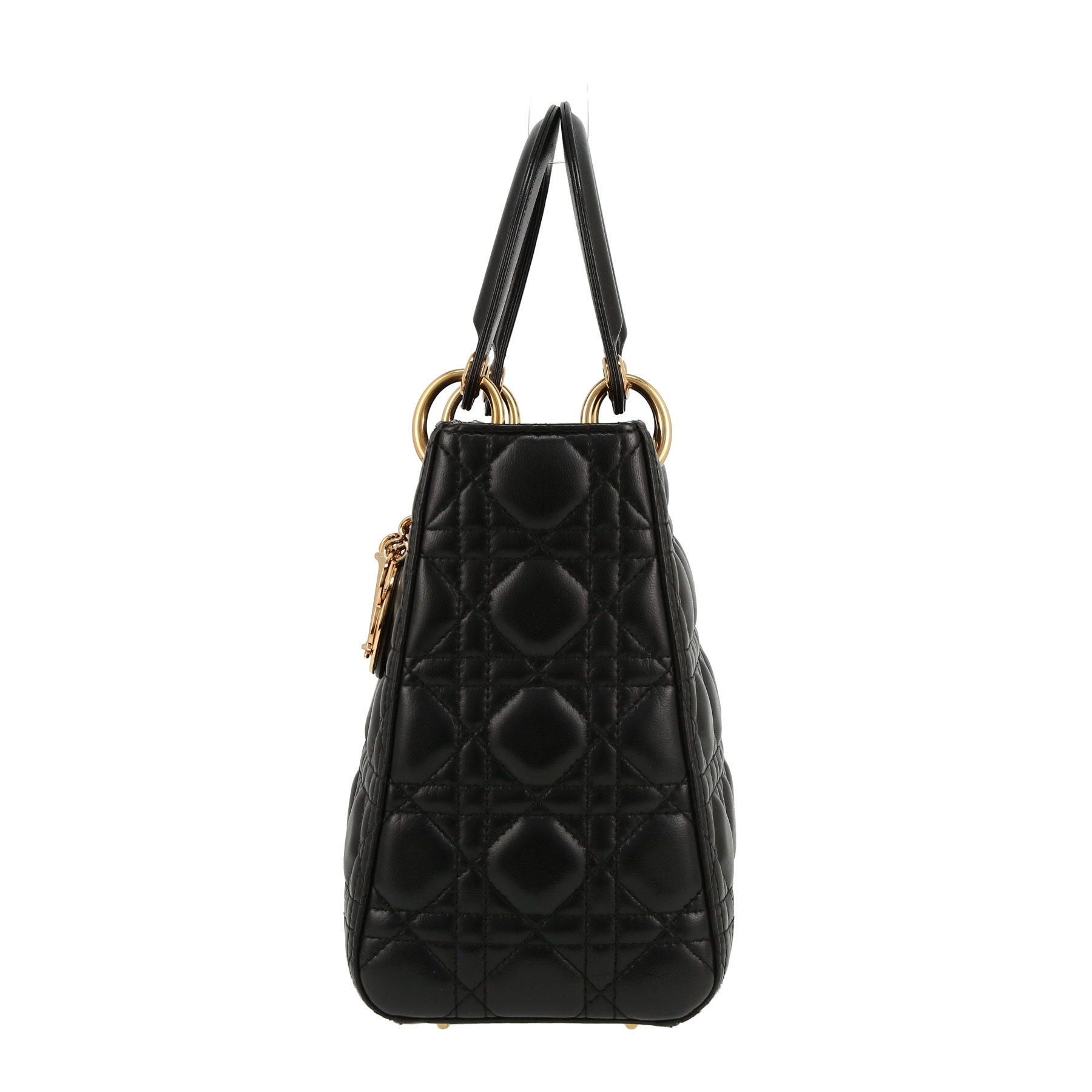 Lady Dior Handbag In Black Leather Cannage