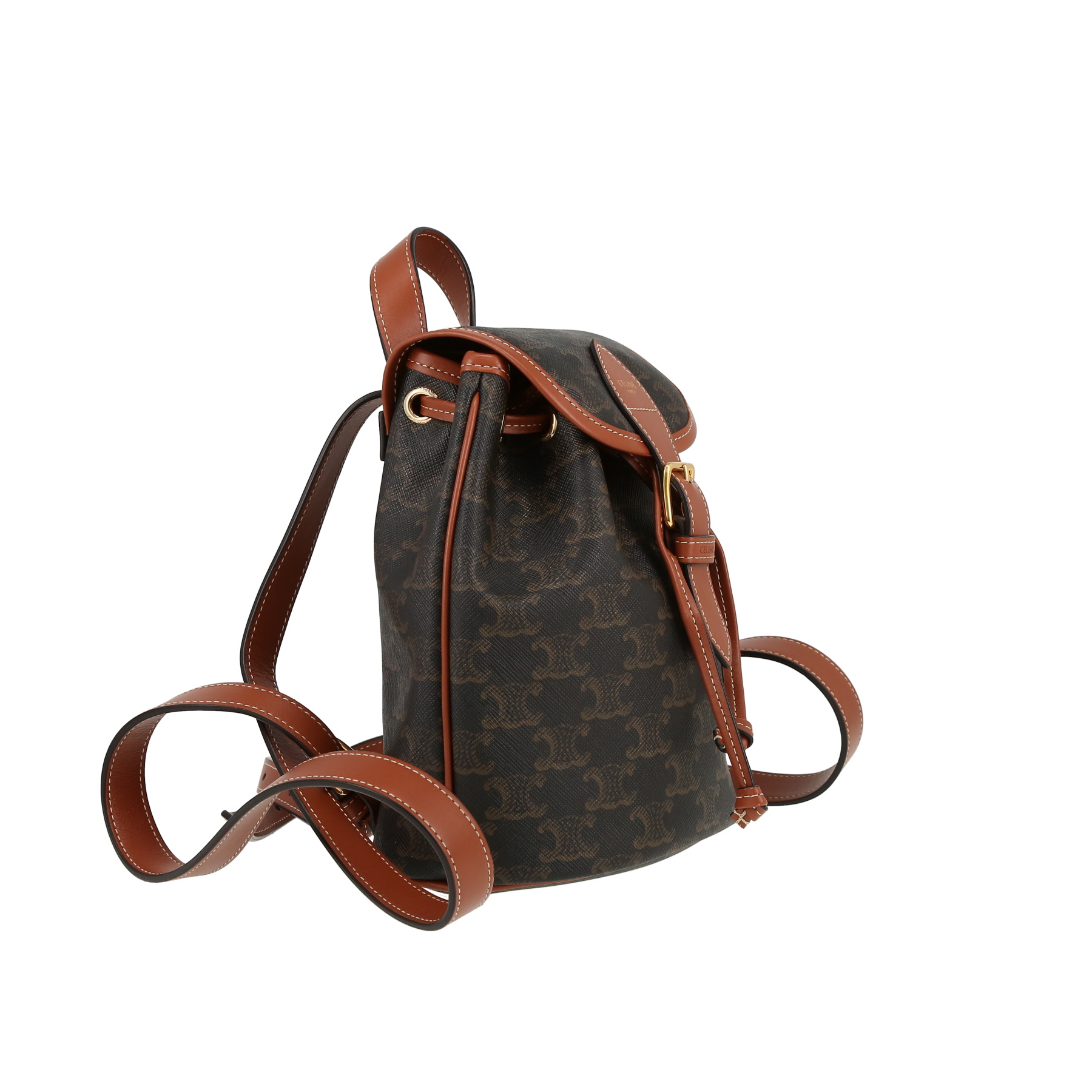 Sac à dos Celine  Folco mini  en toile Triomphe et cuir marron