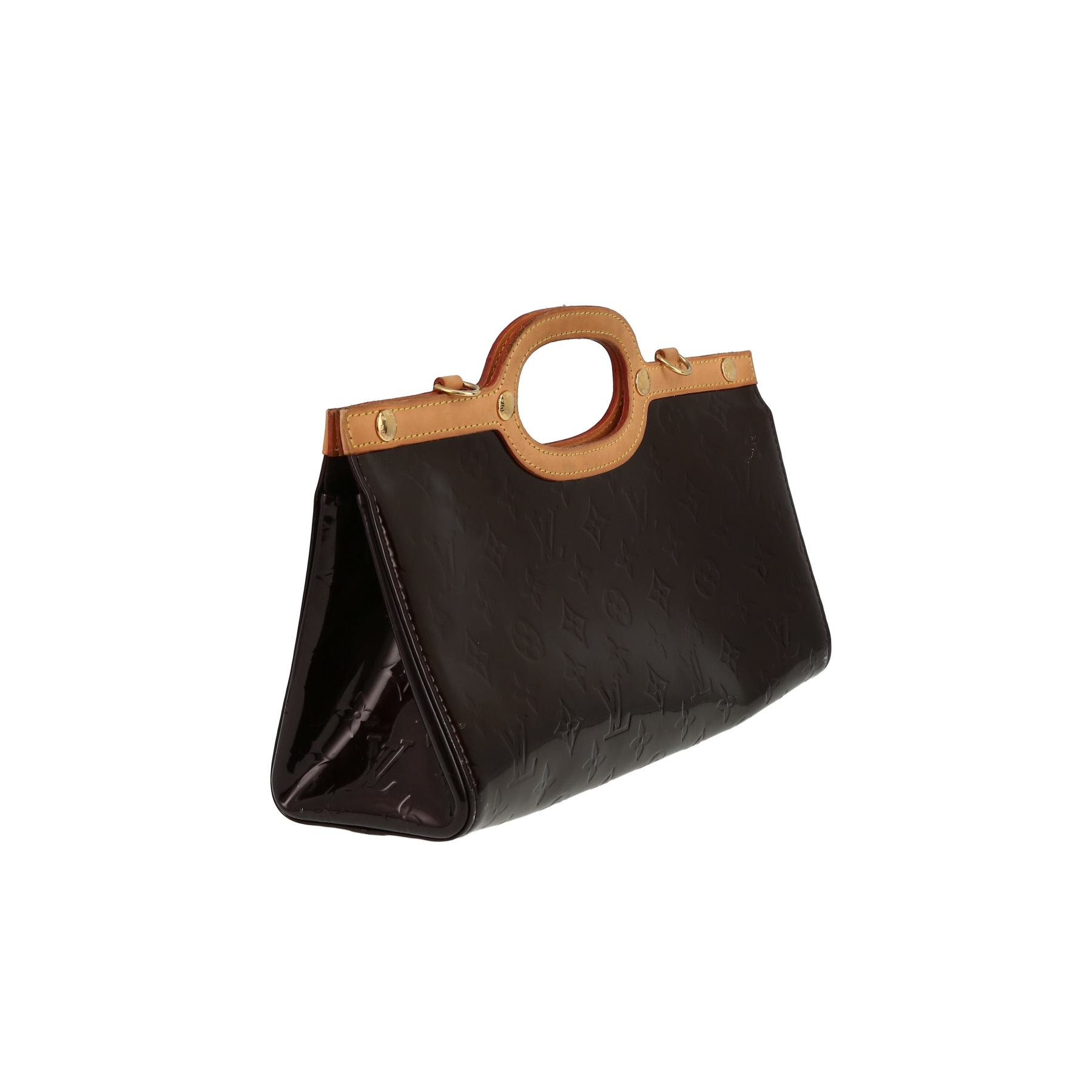 Borsa da spalla o a mano Louis Vuitton  Roxbury in pelle verniciata monogram bordeaux e pelle naturale