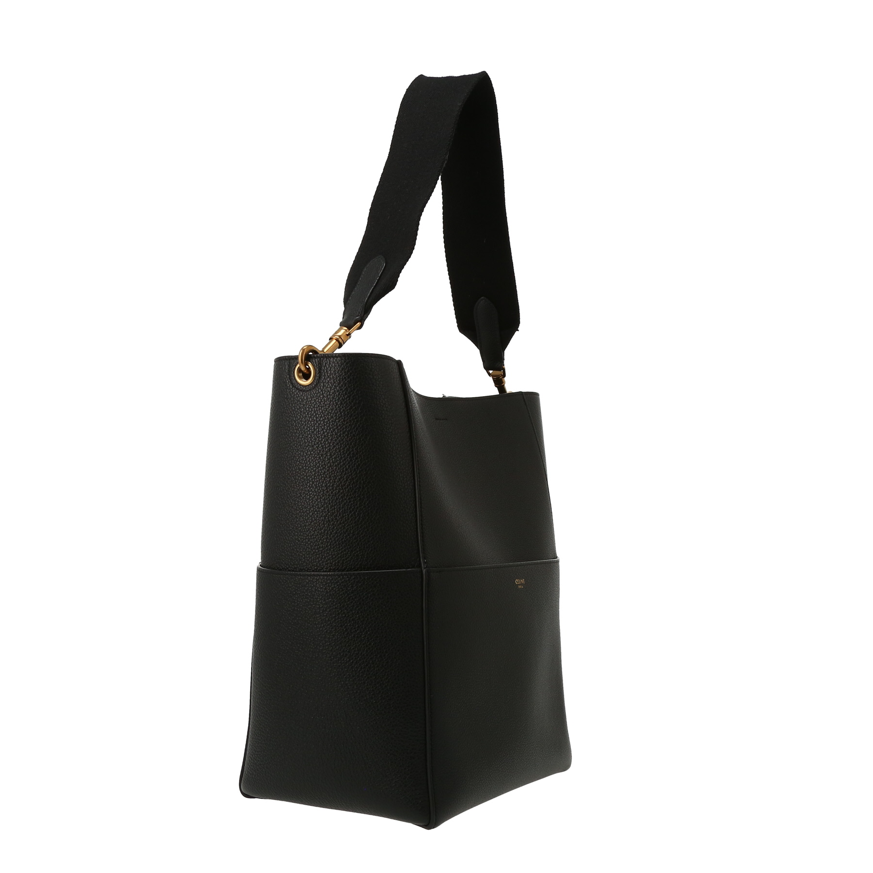 Sac bandoulière Celine  Sac Sangle en cuir grainé noir