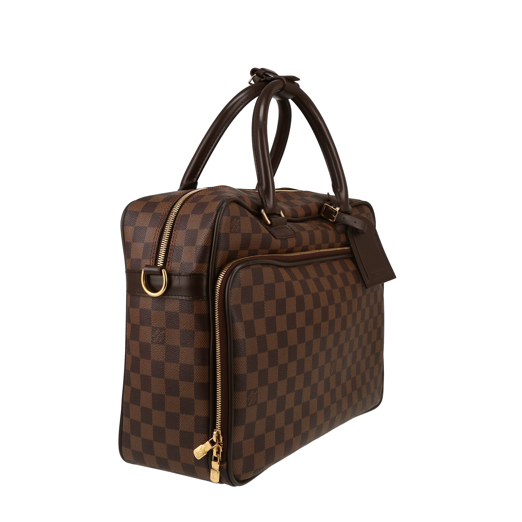 Louis Vuitton  Icare shoulder bag  in ebene damier canvas  and brown leather