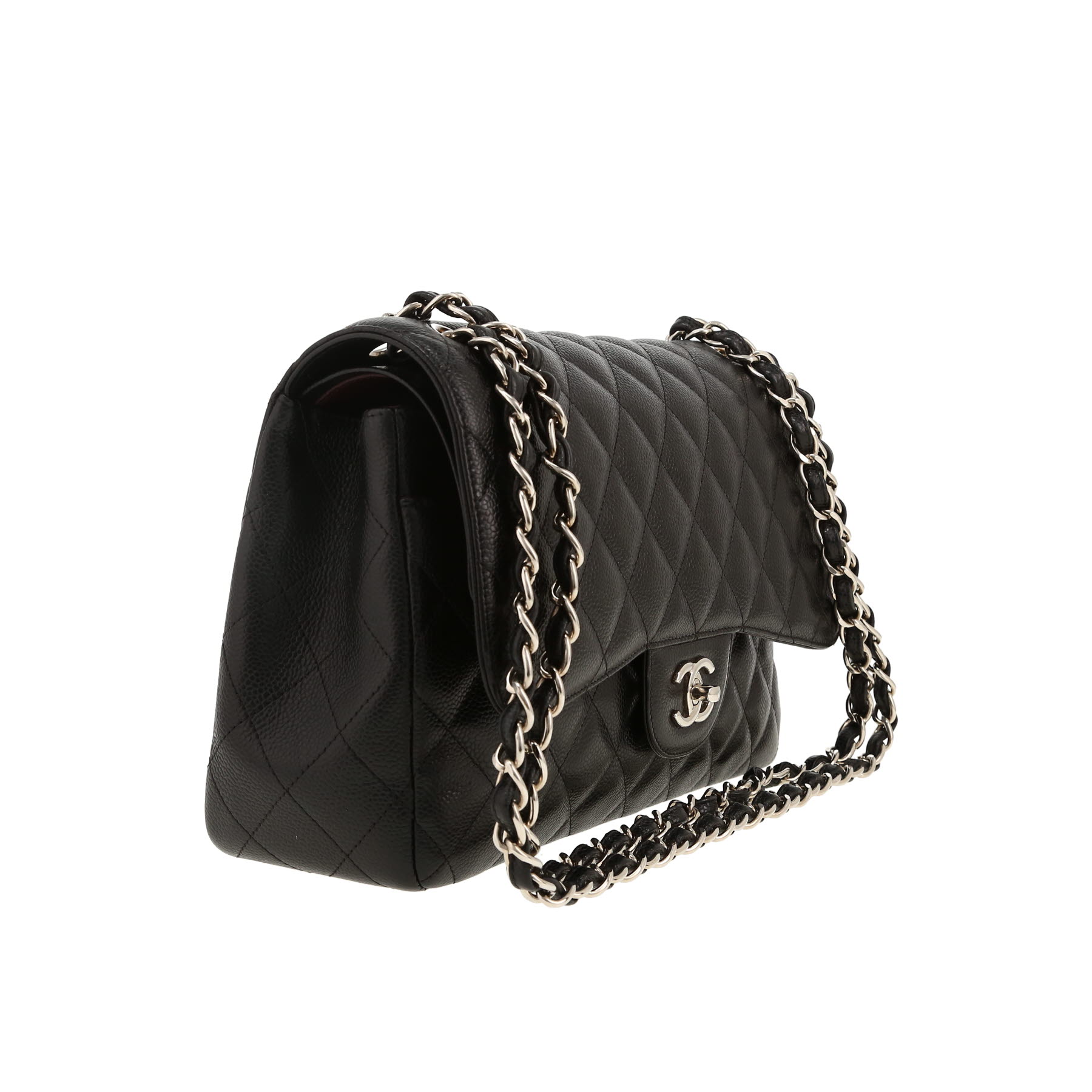 Chanel  Timeless Jumbo shoulder bag  in black quilted grained leather