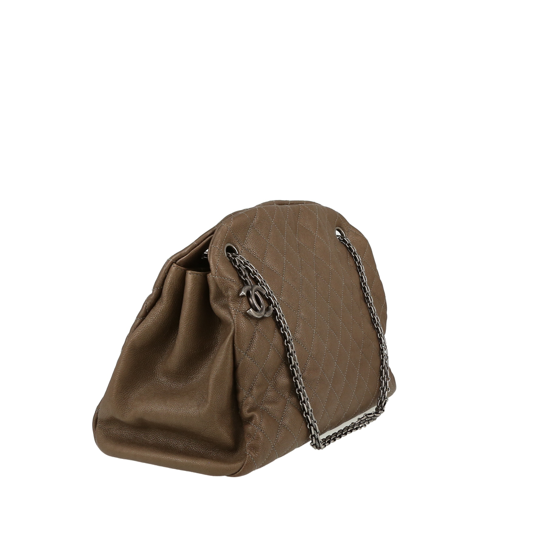 Chanel  Mademoiselle large model  bag worn on the shoulder or carried in the hand  in taupe quilted grained leather