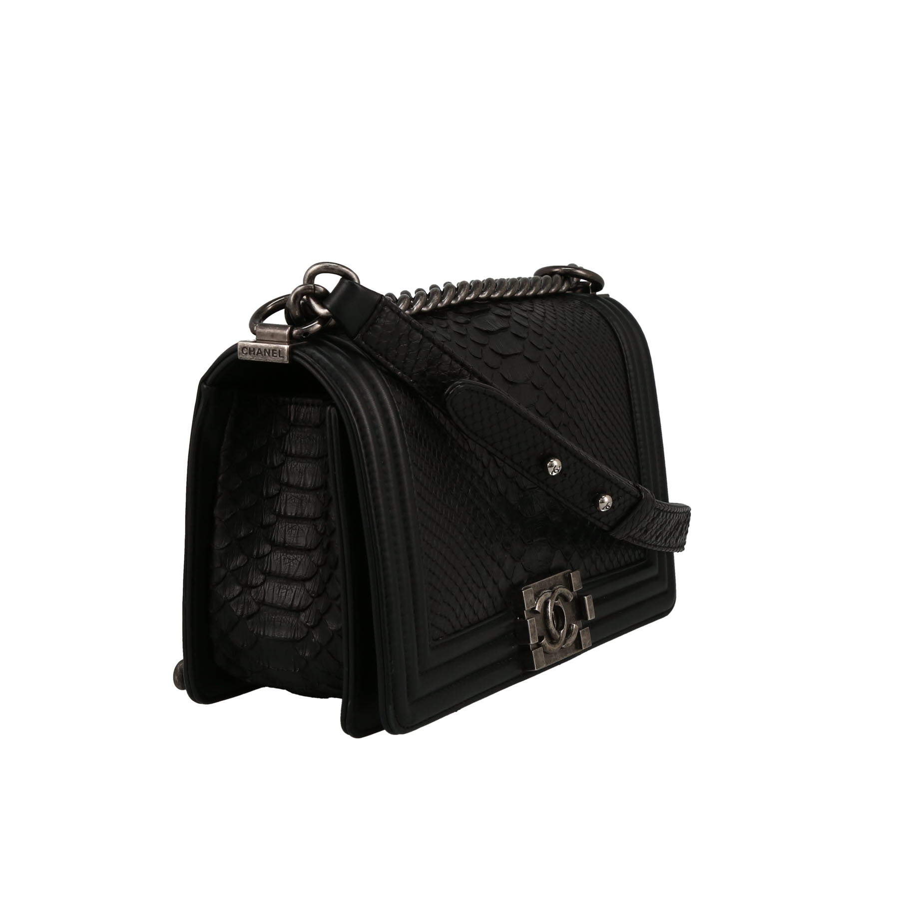 Chanel  Boy shoulder bag  in black python  and black leather