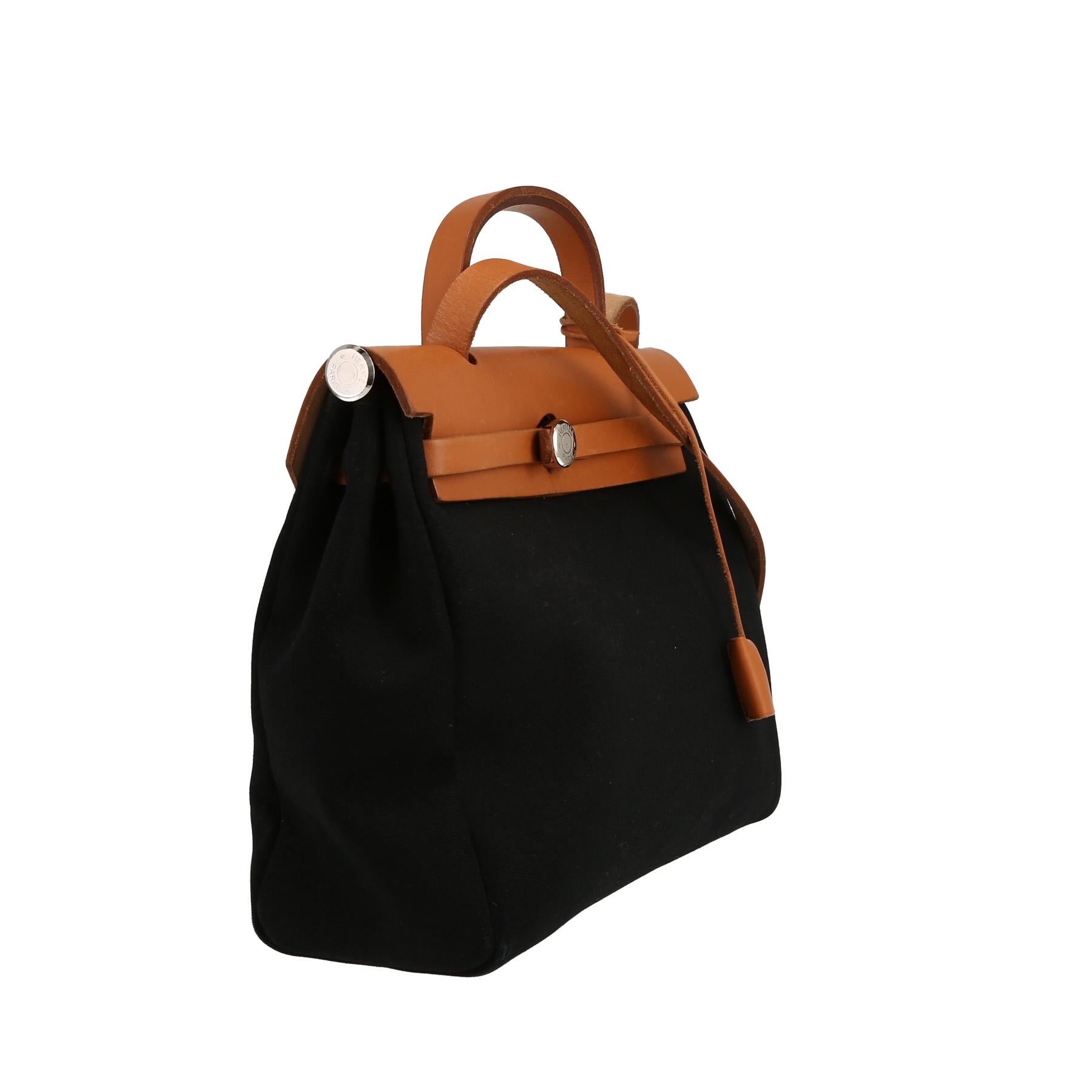 Hermès  Herbag bag worn on the shoulder or carried in the hand  in black canvas  and natural leather