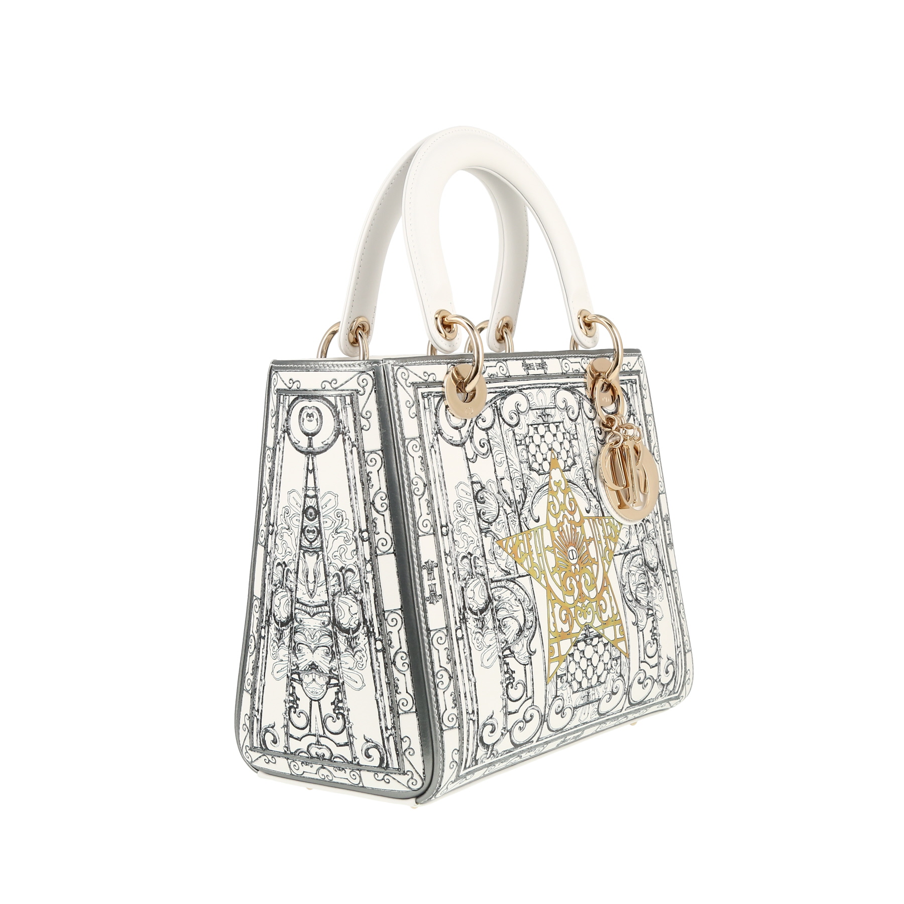 Borsa Dior  Lady Dior modello medio  in pelle bianca e grigia