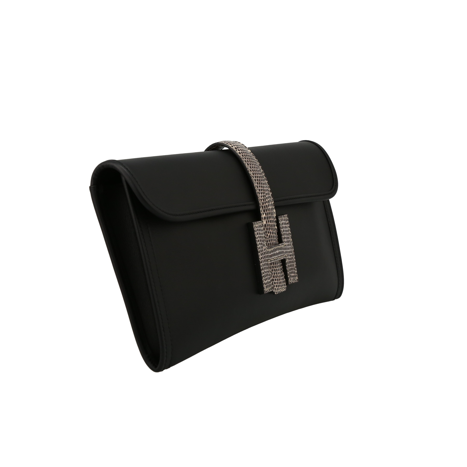 Hermès  Jige pouch  in black Swift leather  and lizzard