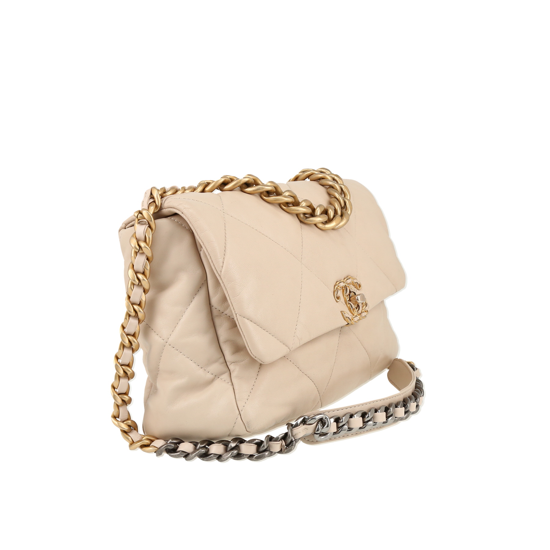 Sac bandoulière Chanel  19 en cuir matelassé beige