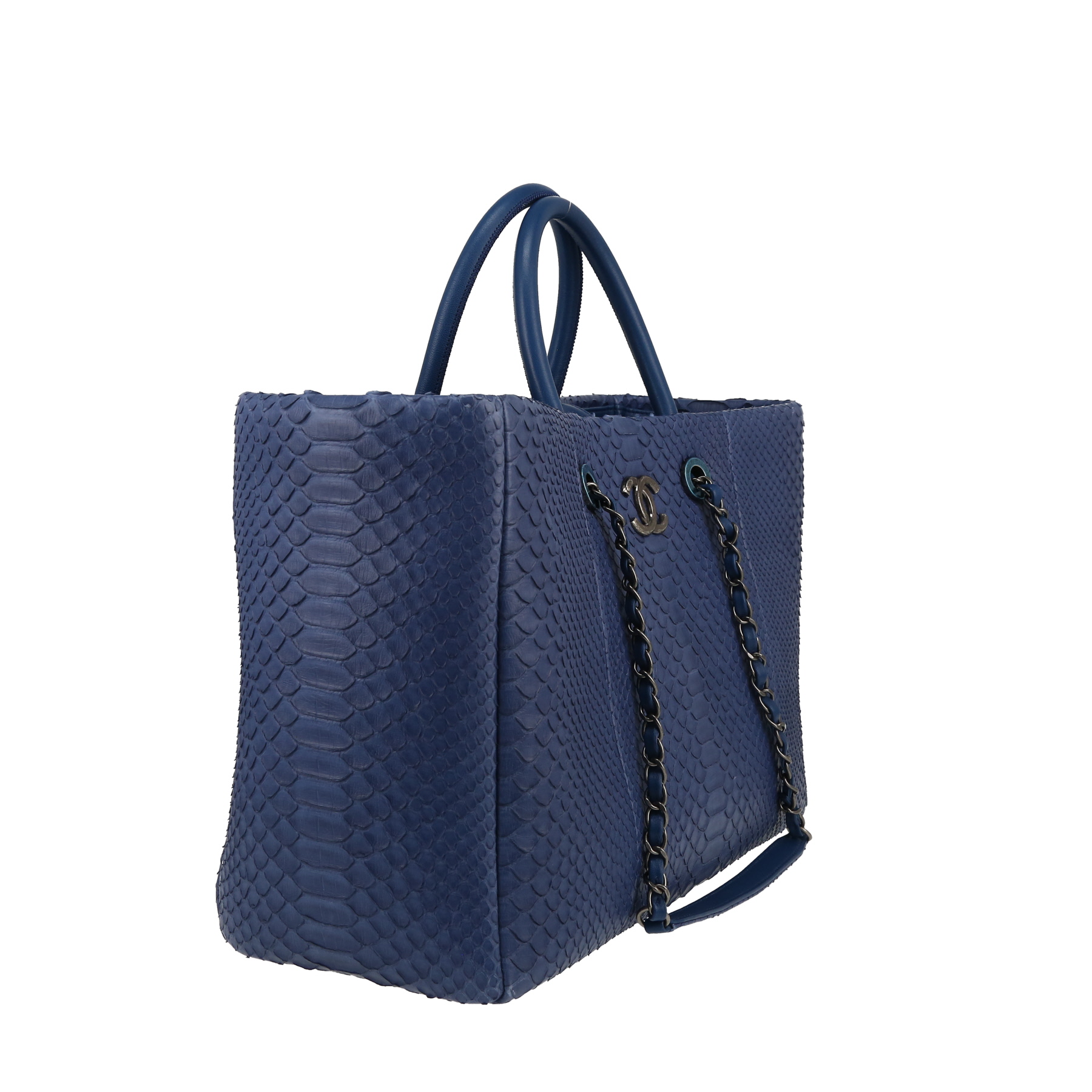 Sac cabas Chanel  Grand Shopping en python bleu et cuir bleu