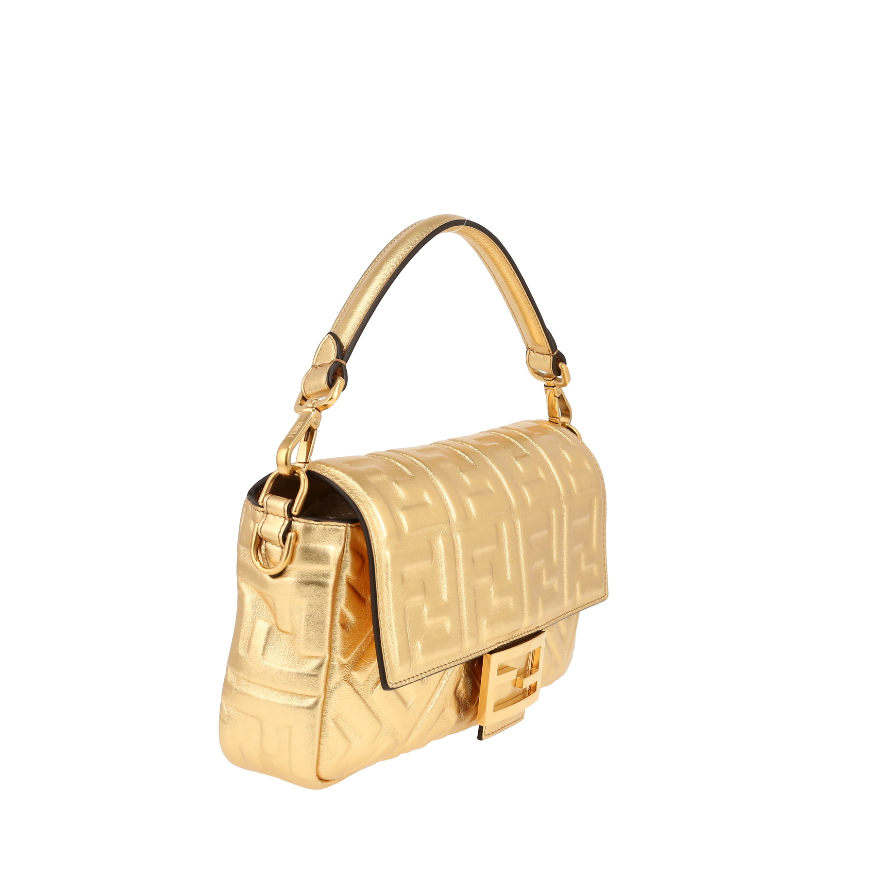 Fendi  Baguette handbag  in gold monogram leather