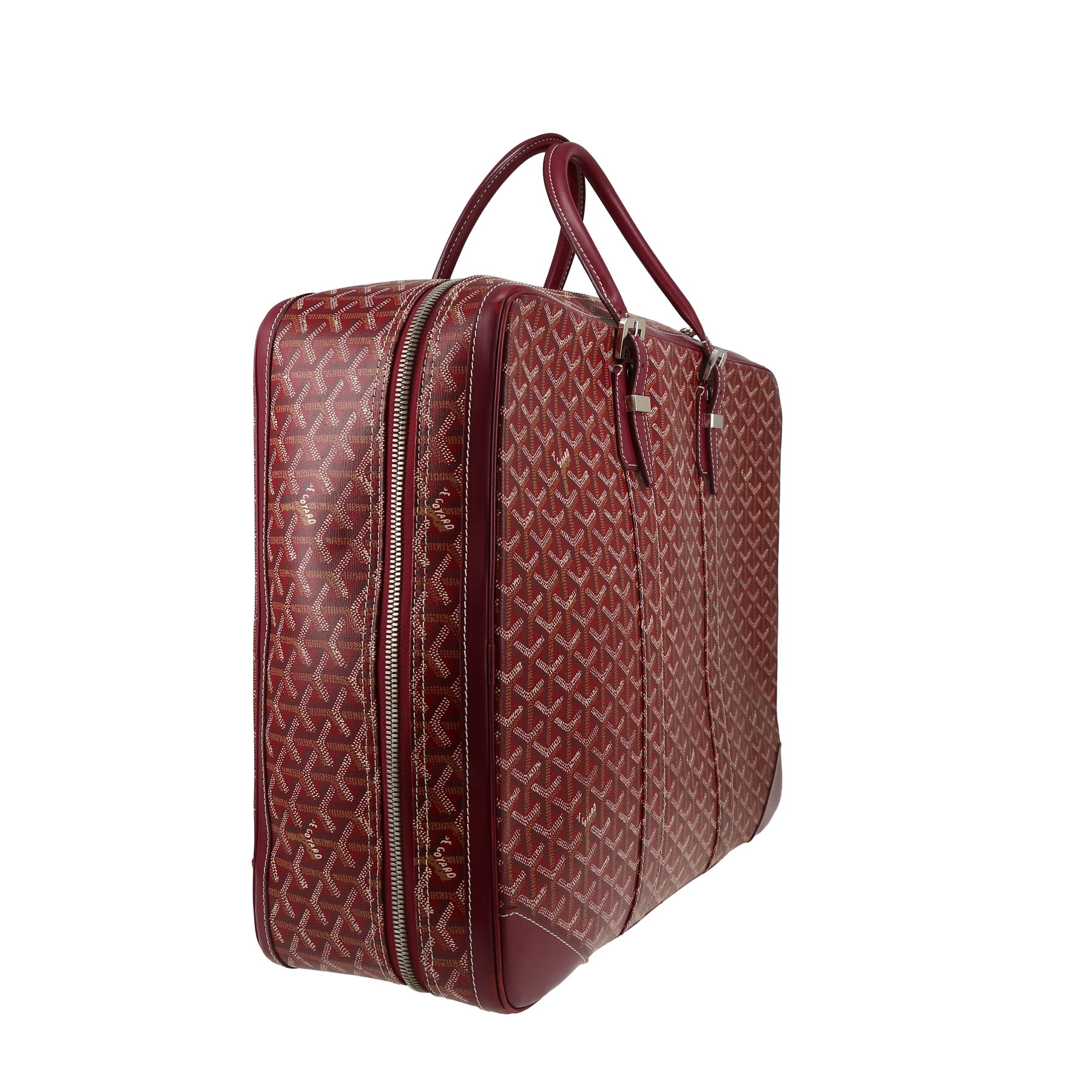 Goyard  Majordome suitcase  in burgundy Goyard canvas  and burgundy leather